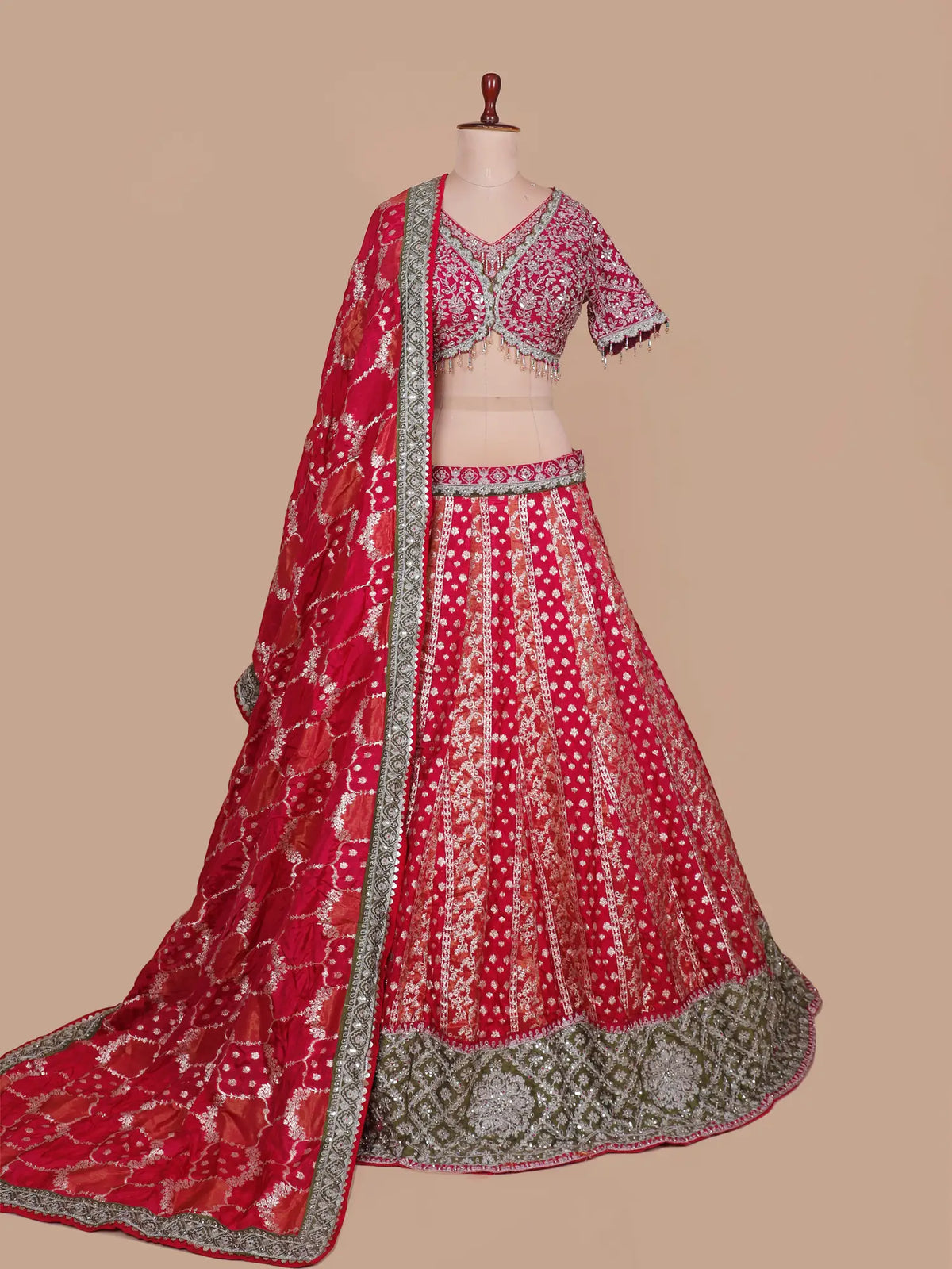 Bring Home Rani Banarasi Silk Lehenga Featuring Mirror Moti Work