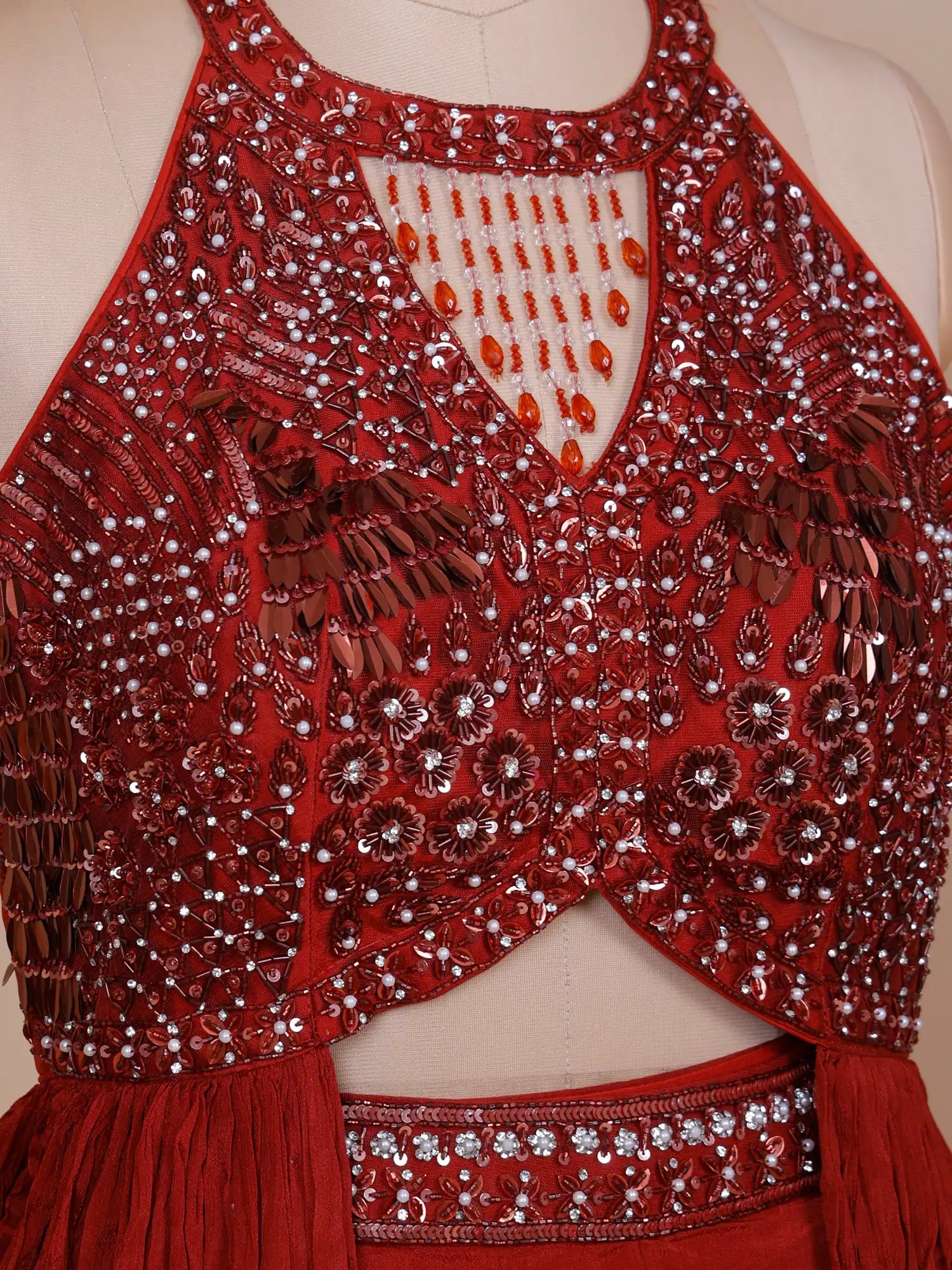Shop New Arrival Red Pre Draped Saree For Parties