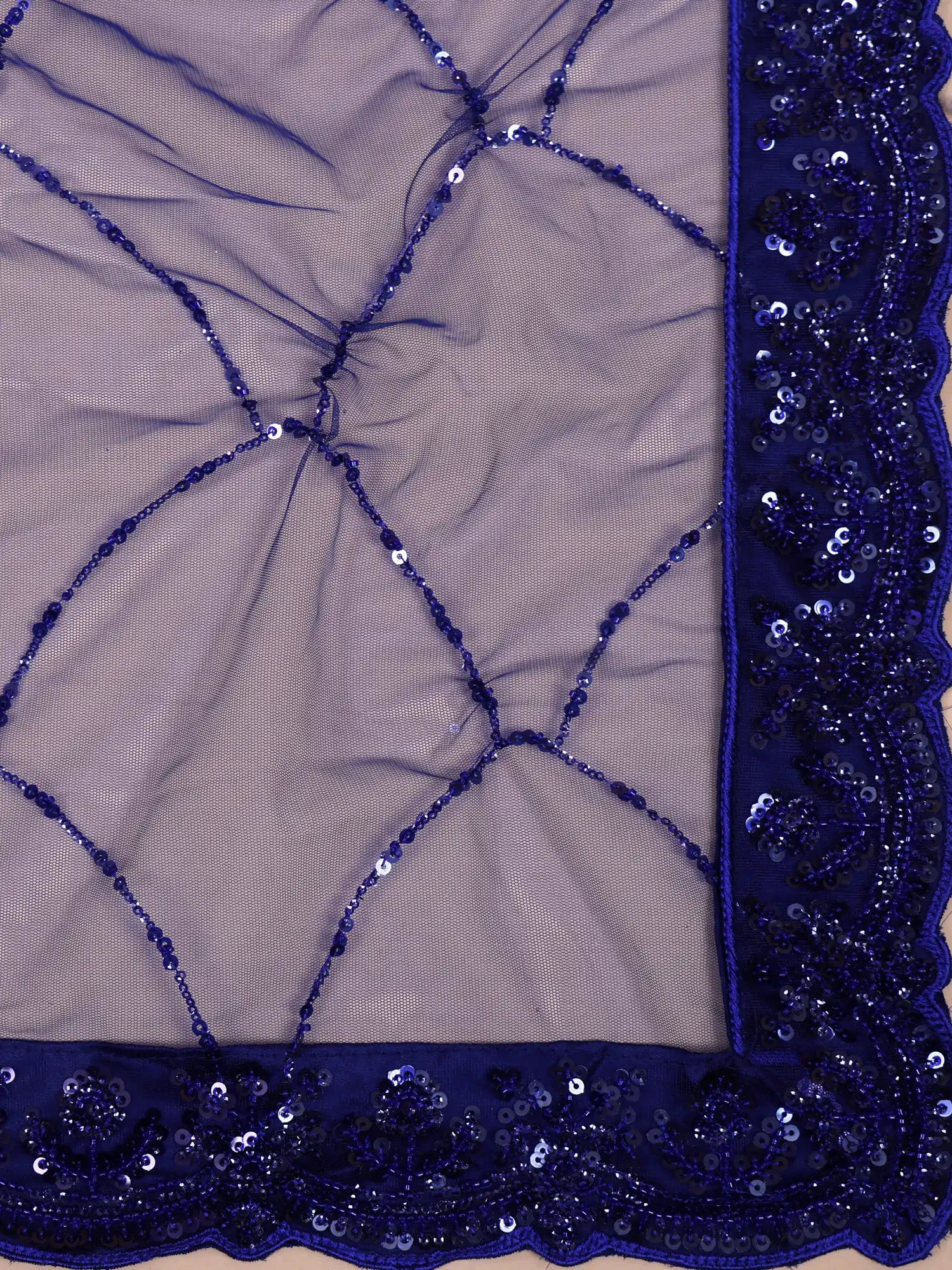 Latest Royal Blue Net Fishcut Lehenga Sequins Beads Work