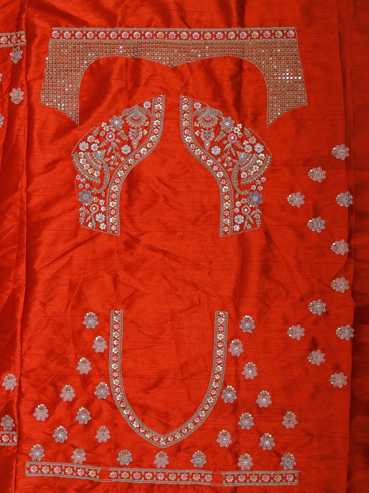 Handcrafted Rust Orange Bridal Lehenga with Wedding Couple Embroidery