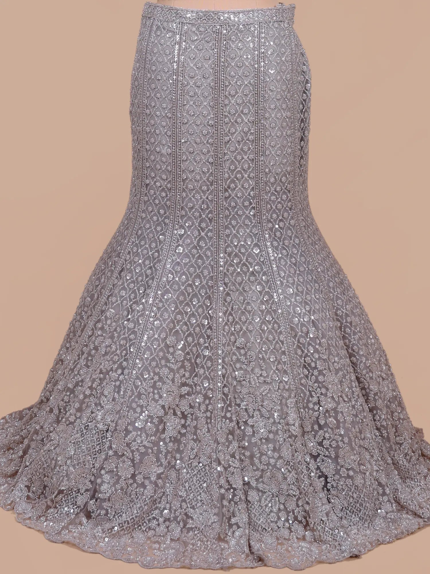 Silver Net Fishcut Wedding Lehenga Cut Dana Work Design
