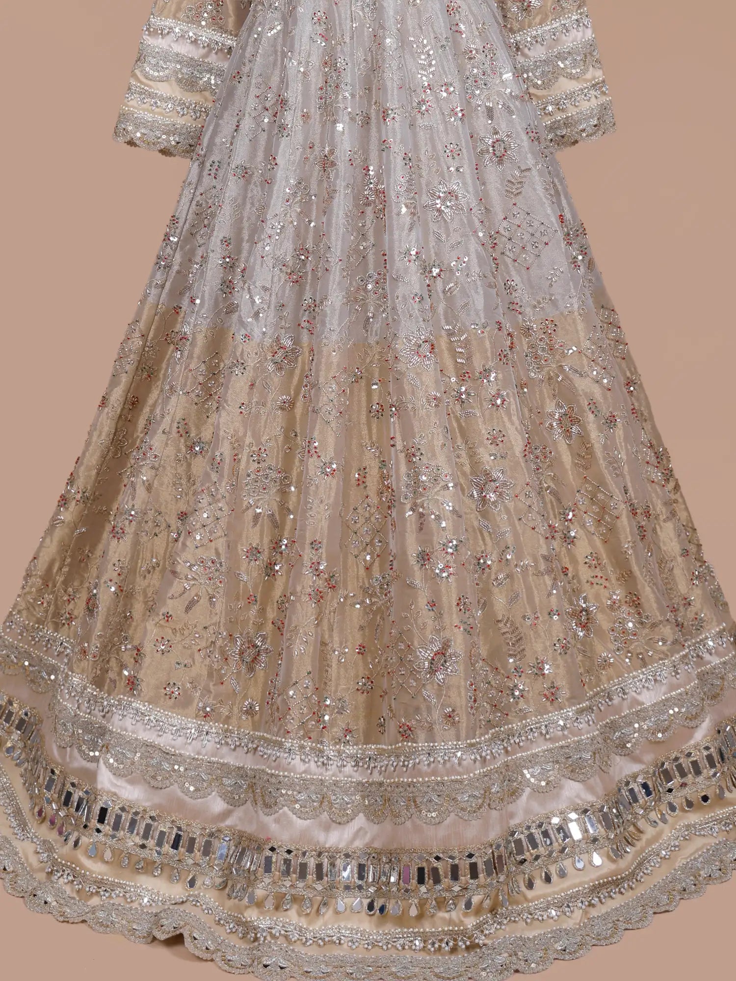 Dual Tone Shimmer Traditional Anarkali Gown With Rich Pearl Accents