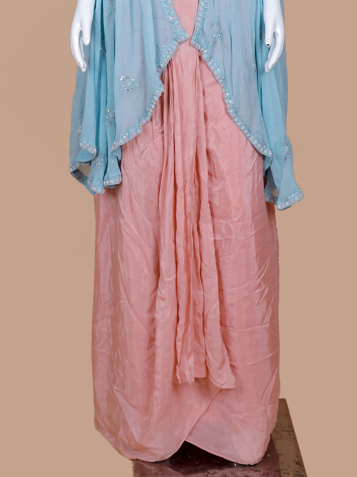 Modern Dual Shade Georgette Chinon Indo Western Suit With Unique Shrug