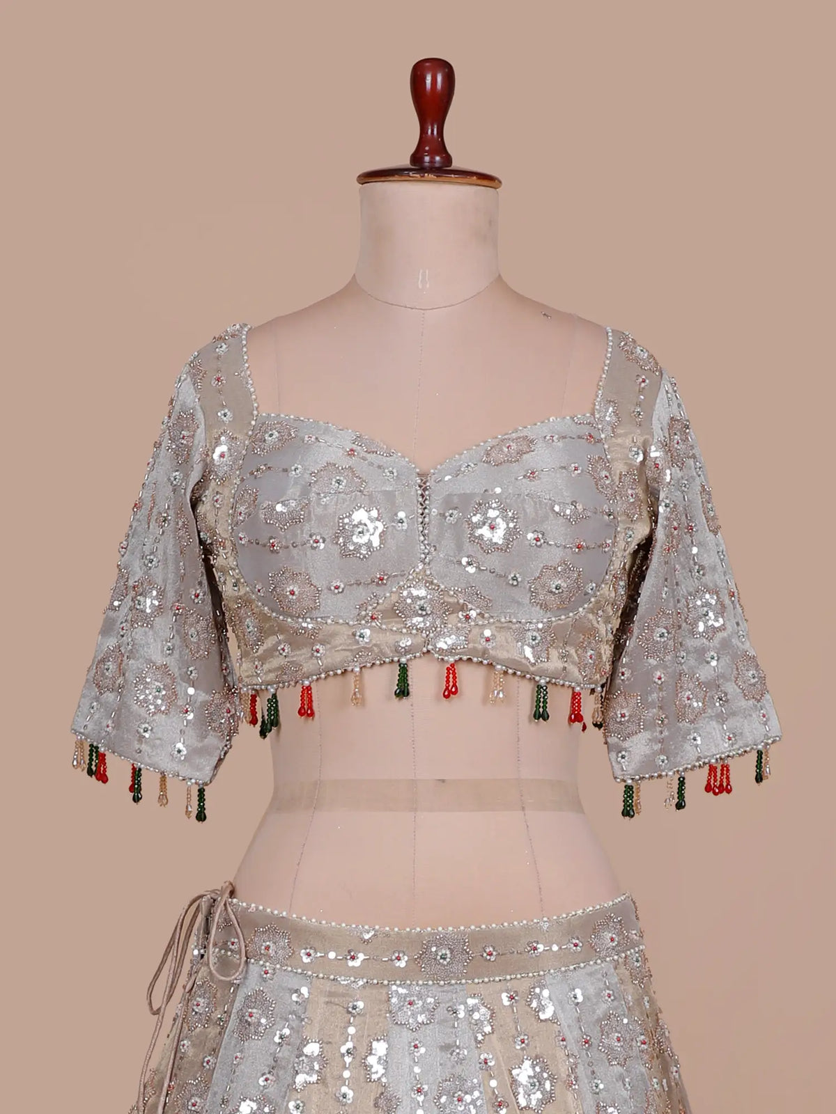 Dual Shade Silk Designer Ready Made Lehenga with Beads Mirror Work