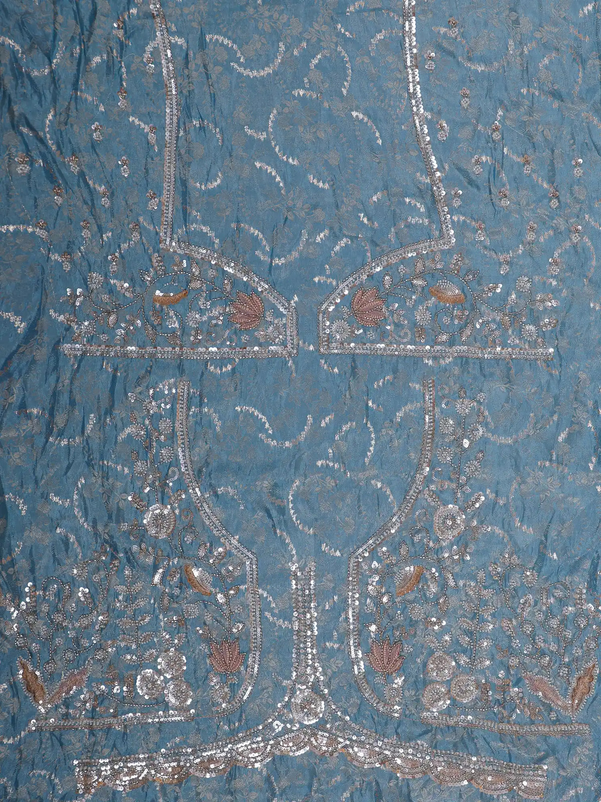 Dual Tone Silk Unstitched Lehenga Featuring Silver Floral Sequin Detailing