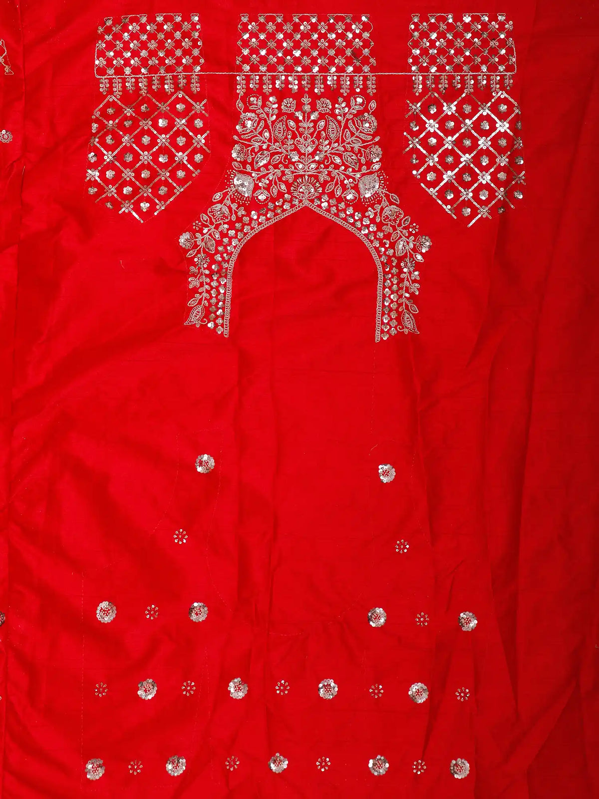 Majestic Red Wedding Lehenga with Silver Thread and Sequin Work