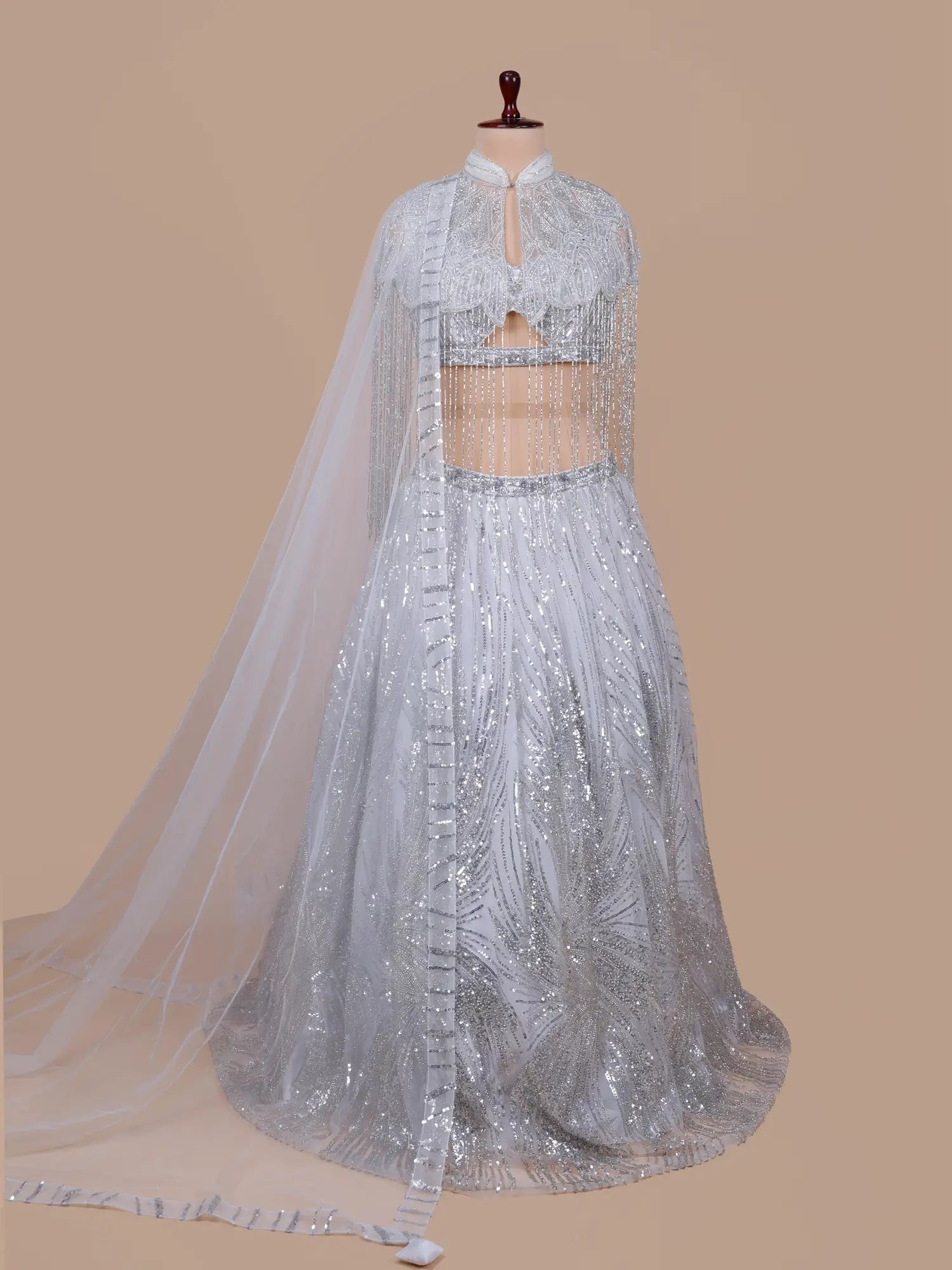 Stylish White Net Lehenga Choli With Beads Work