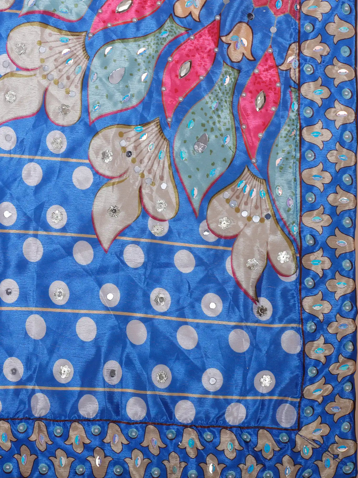 Royal Blue Designer Lehenga Choli Online with Multicolour Floral Mirror Work