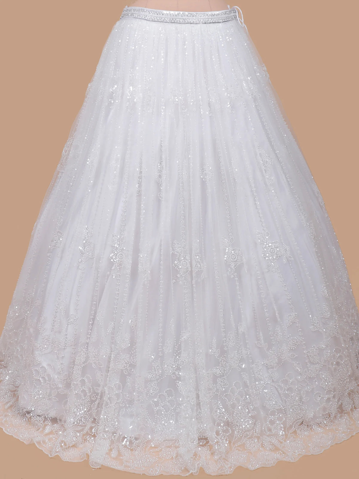 Luxe White Designer Lehenga with Choker Style Beaded Cape
