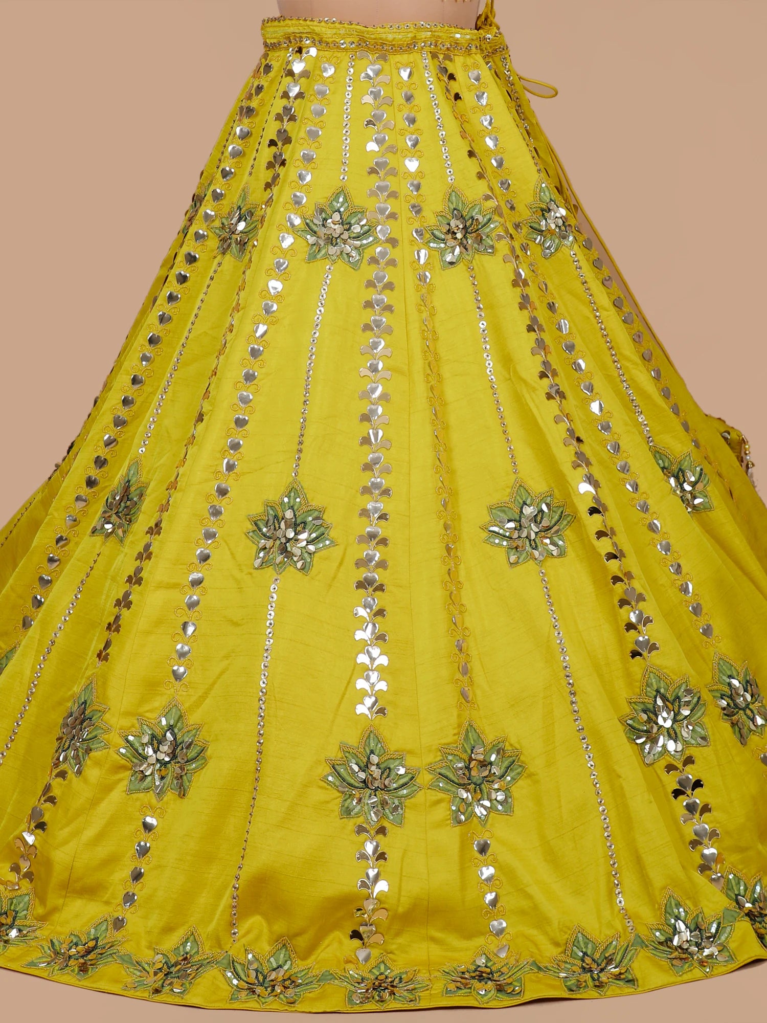 Bridal Haldi Yellow Silk Lehenga with Beads Work