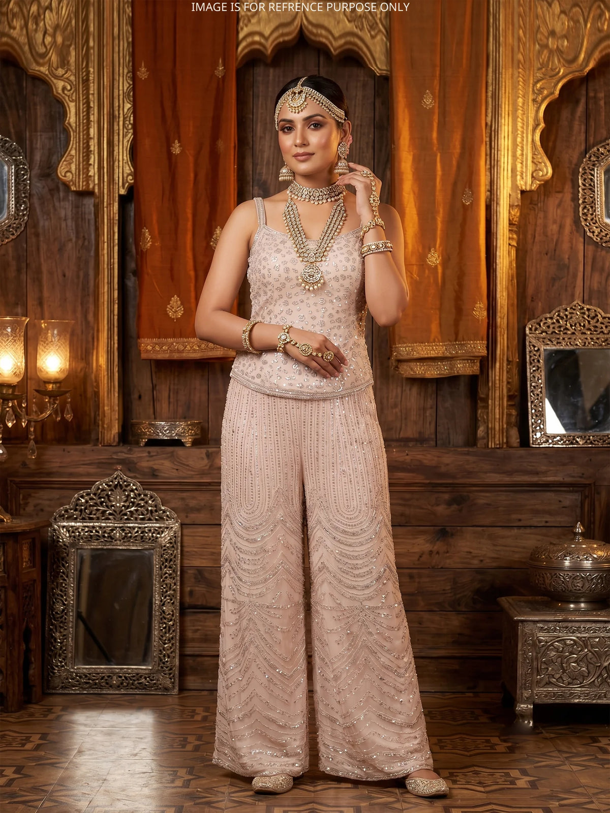 Discover Blush Pink Georgette Designer Indo Western Suit Featuring Choker Style Dupatta