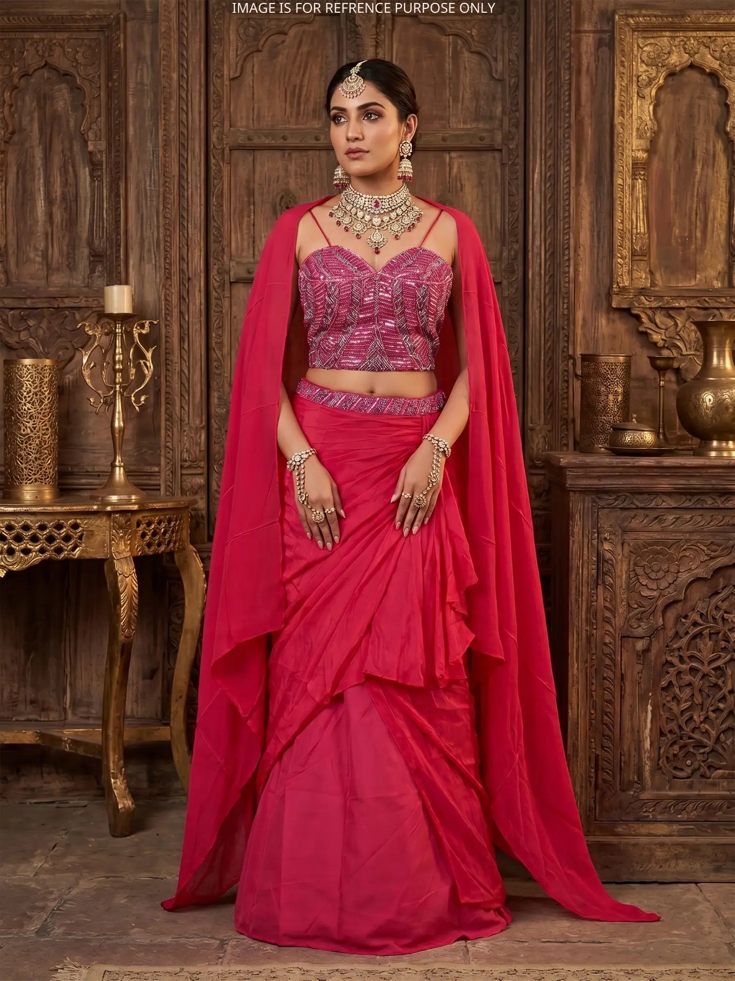 Discover Elite Pink Satin Silk Designer Fusion Lehenga Online