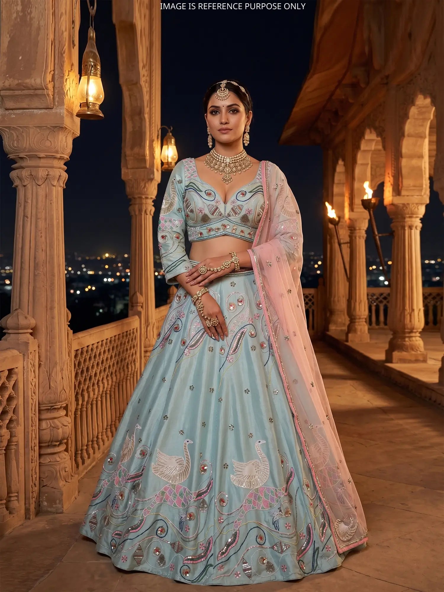 Discover Elite Sky Blue Designer Lehenga Crafted Regal Charm