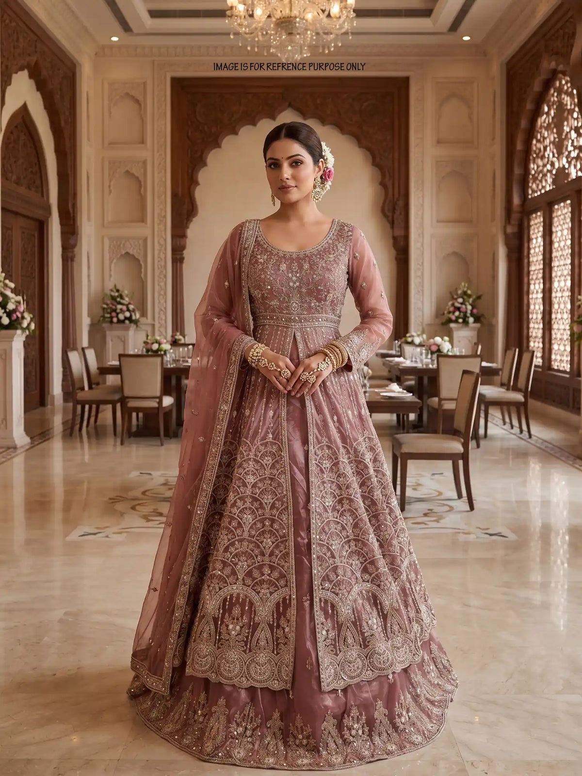 Dreamy Onion Pink Jacket Style Indo Western Lehenga with Sequin Detailing