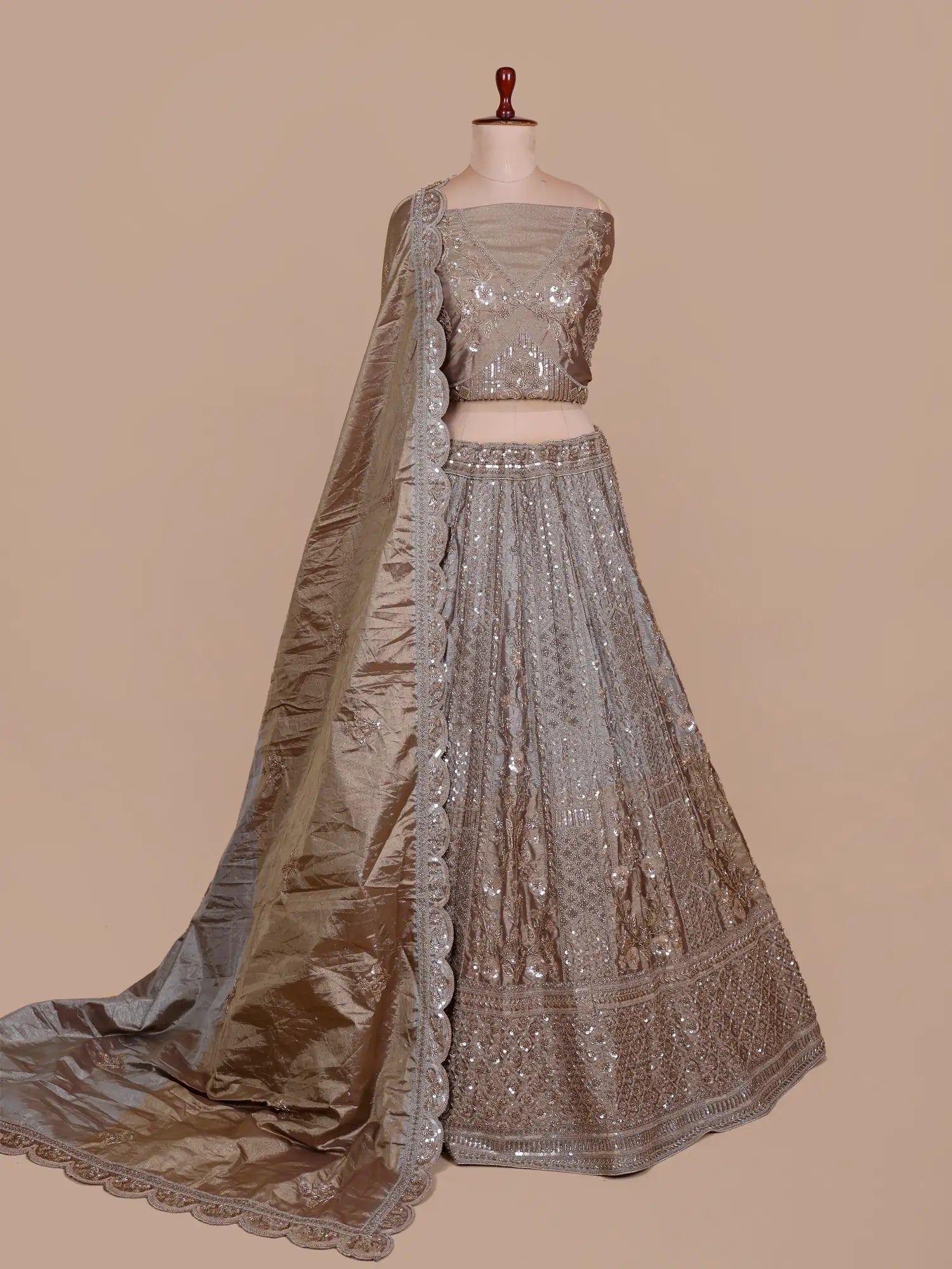 Rare Edit Dual Tone Silk Lehenga In Cut Dana Sequin Detailing