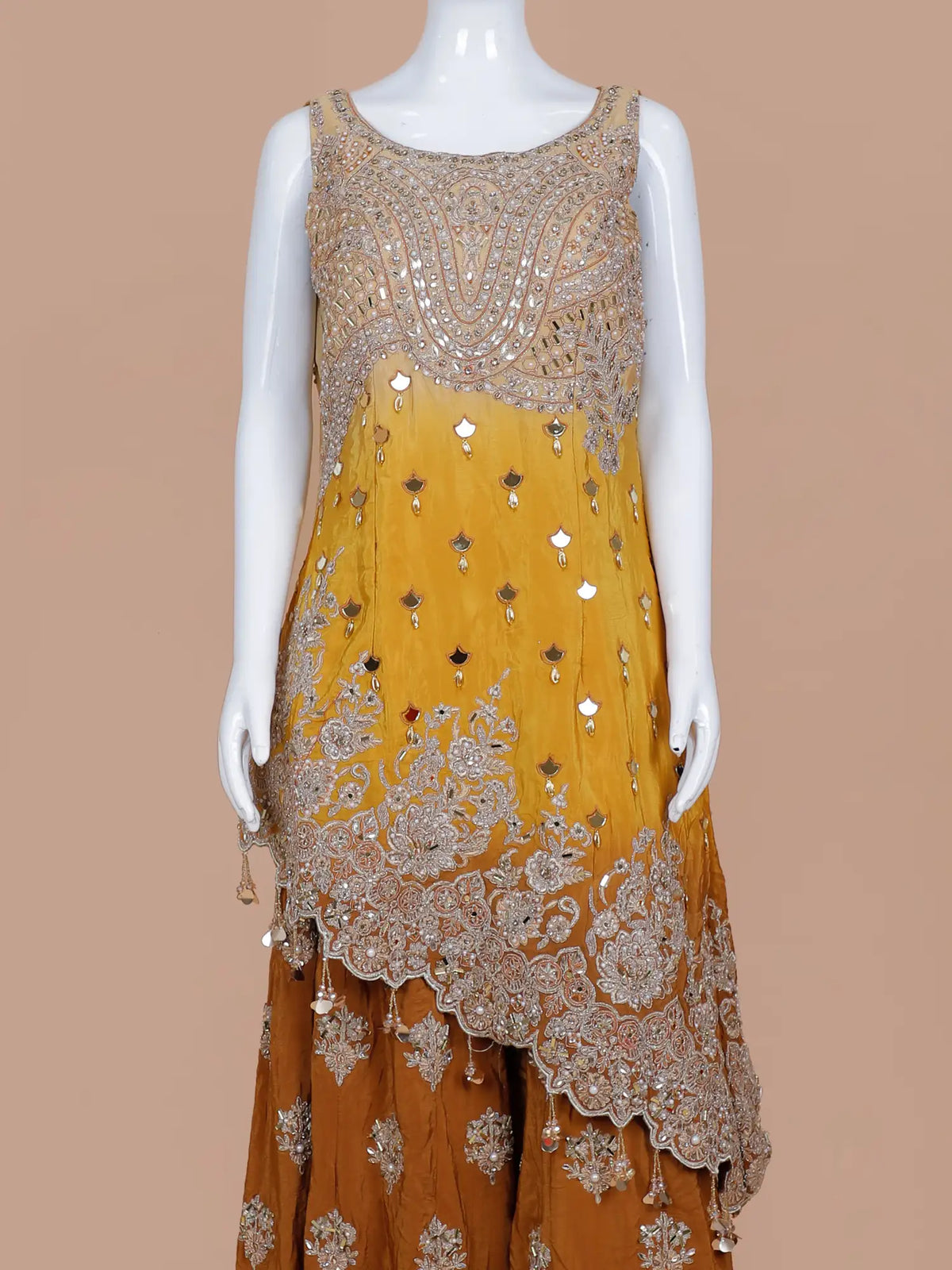 Dual Shade Silk Palazzo Suit with Mirror Crystal Designer Accents