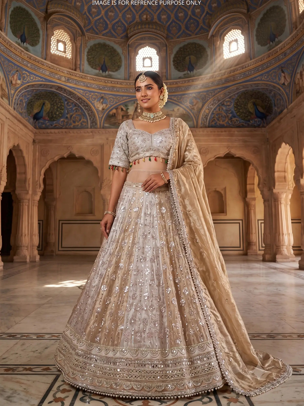 Dual Shade Silk Designer Ready Made Lehenga with Beads Mirror Work