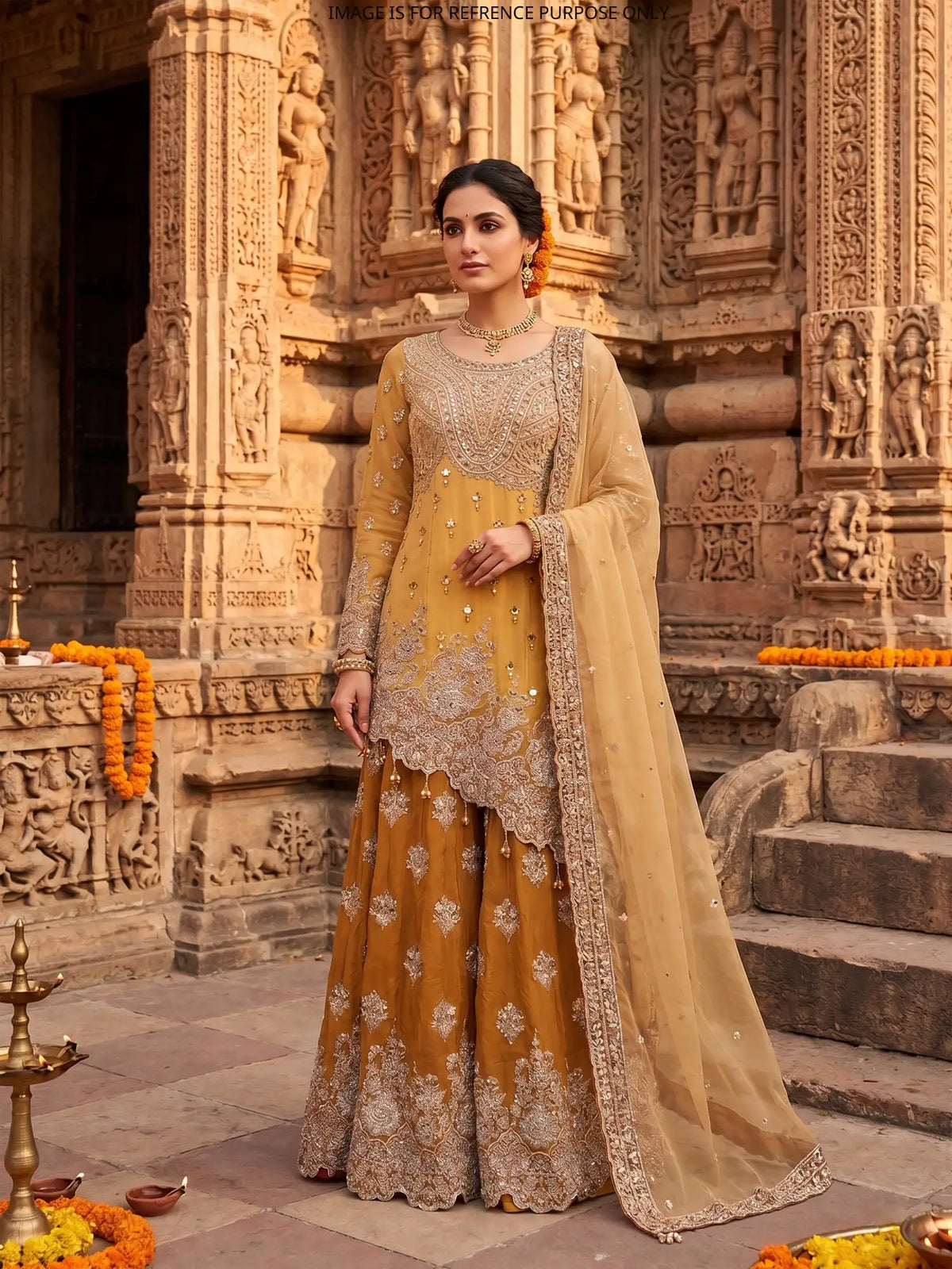 Dual Shade Silk Palazzo Suit with Mirror Crystal Designer Accents