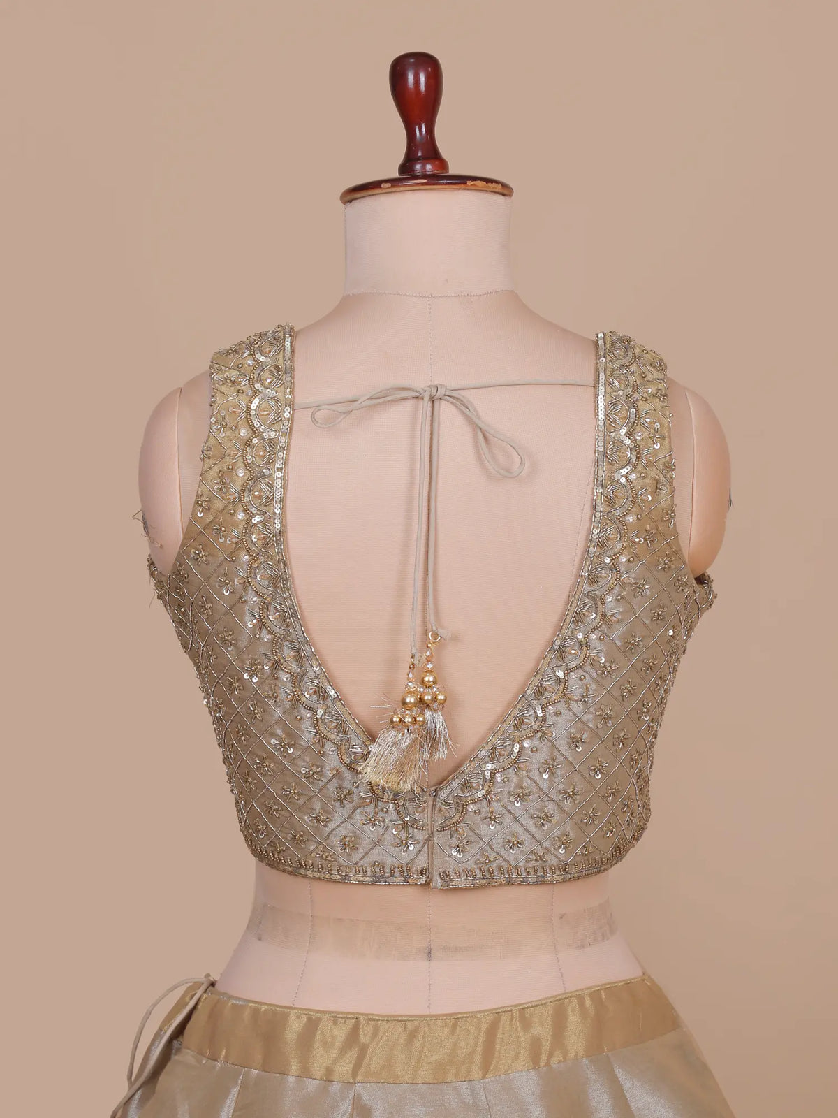 Designer Dual Tone Tissue Lehenga Choli Featuring Black Dupatta And Cut Dana