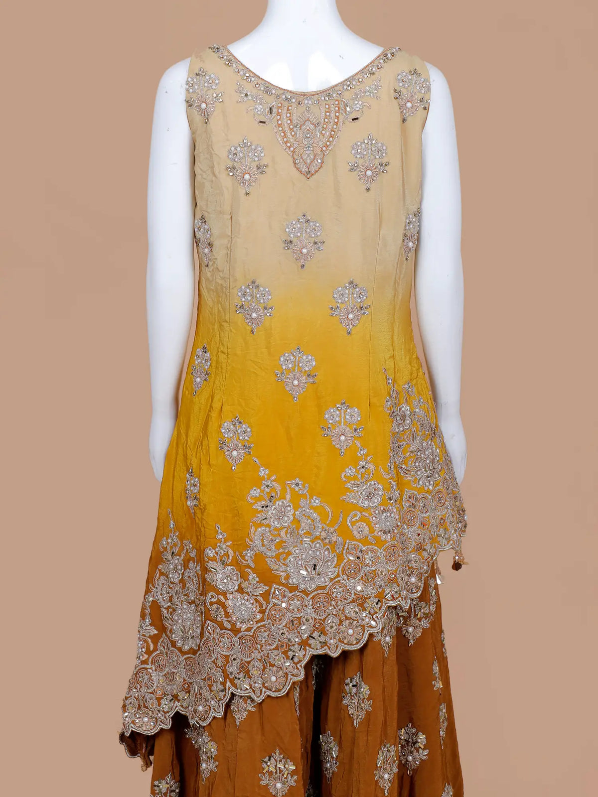 Dual Shade Silk Palazzo Suit with Mirror Crystal Designer Accents