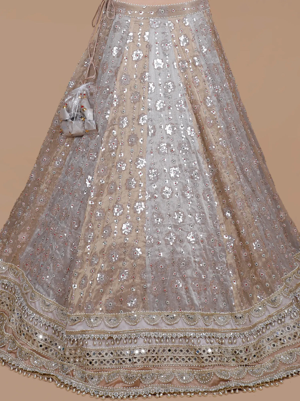 Dual Shade Silk Designer Ready Made Lehenga with Beads Mirror Work