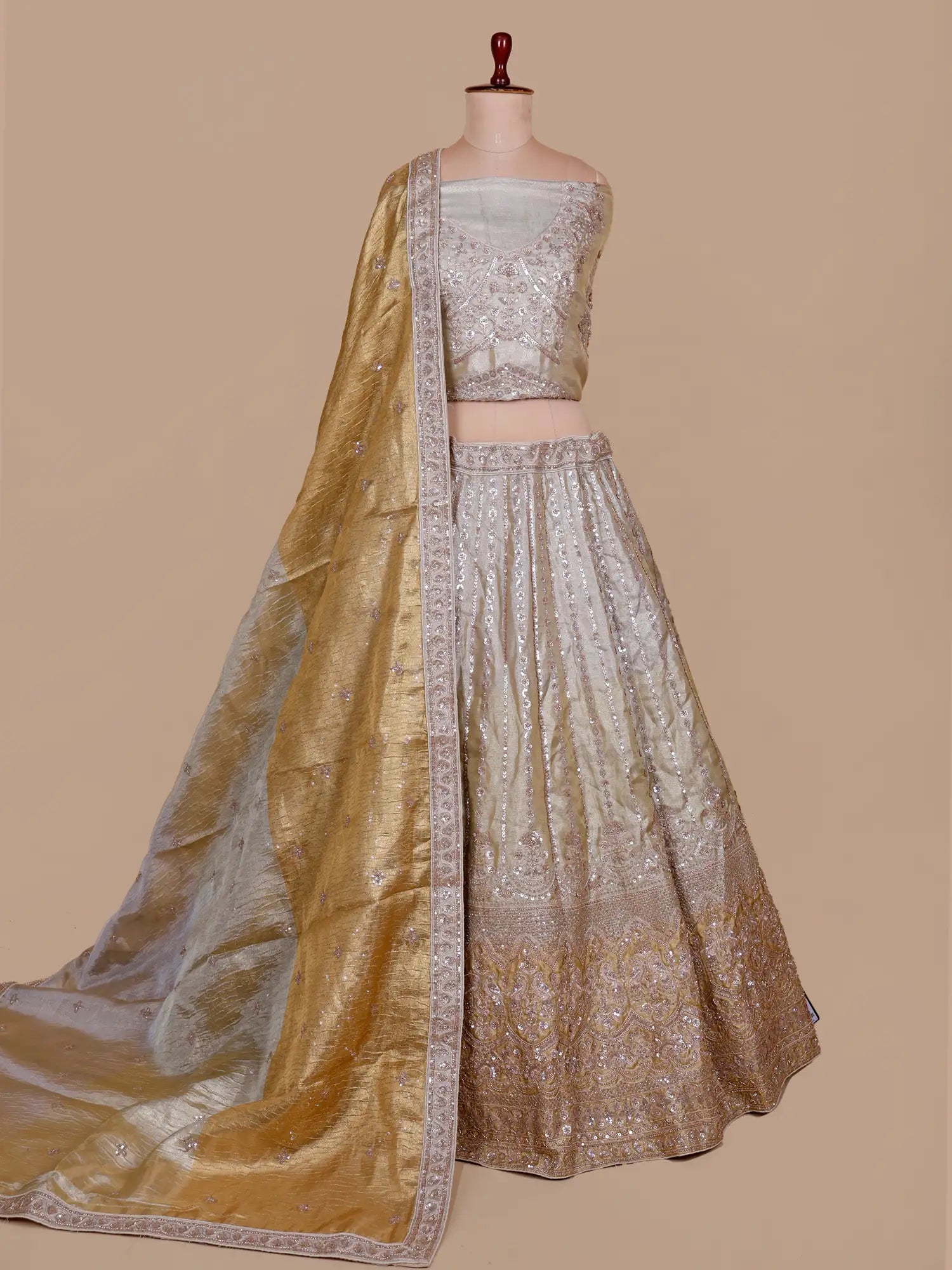 The Two Tone Edit Unstitched Silk Lehenga In Bead Cut Dana Embroidery