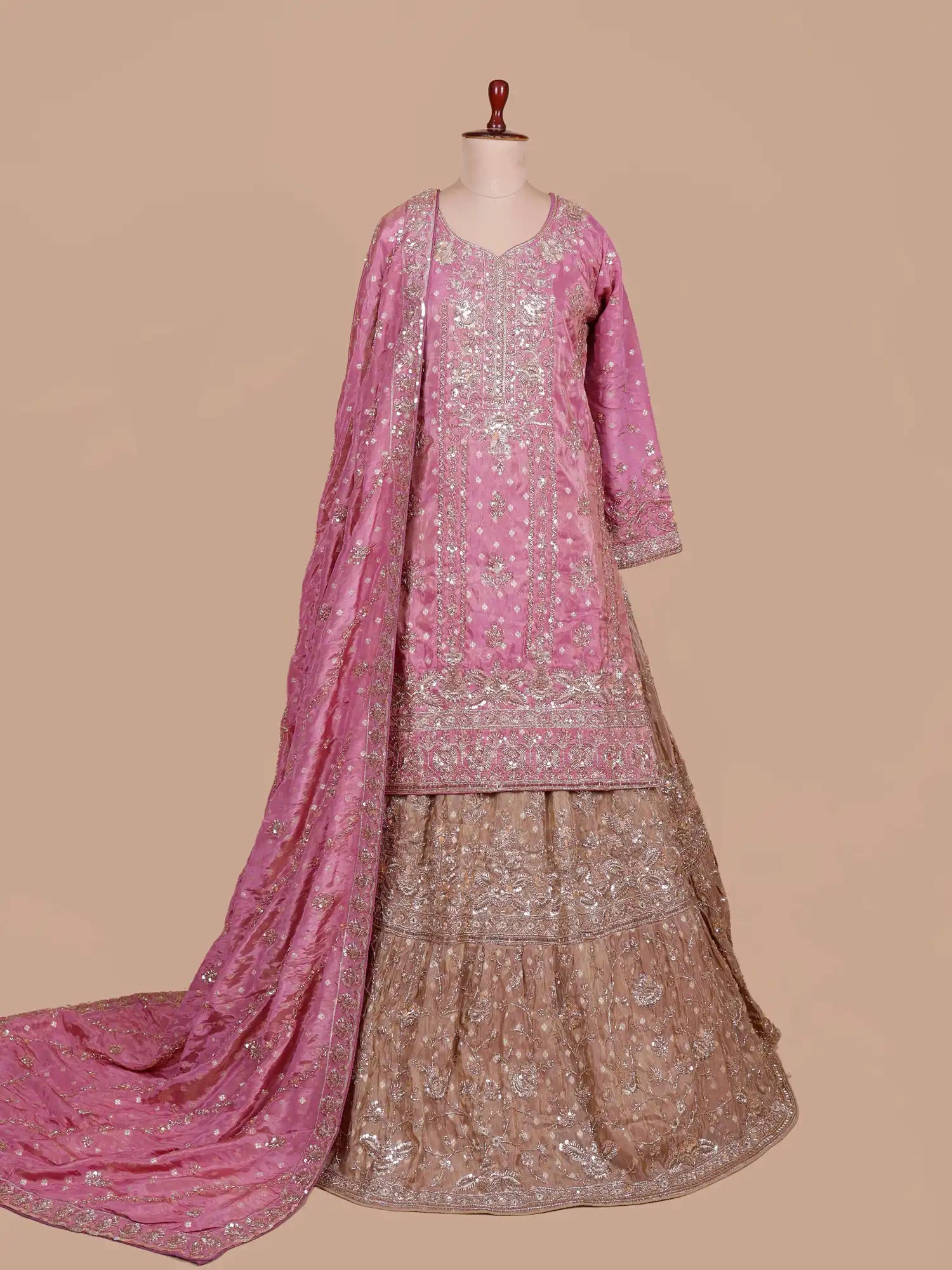 Find Dual Tone Farshi Lehenga In Shimmer Silk For Traditional Wear
