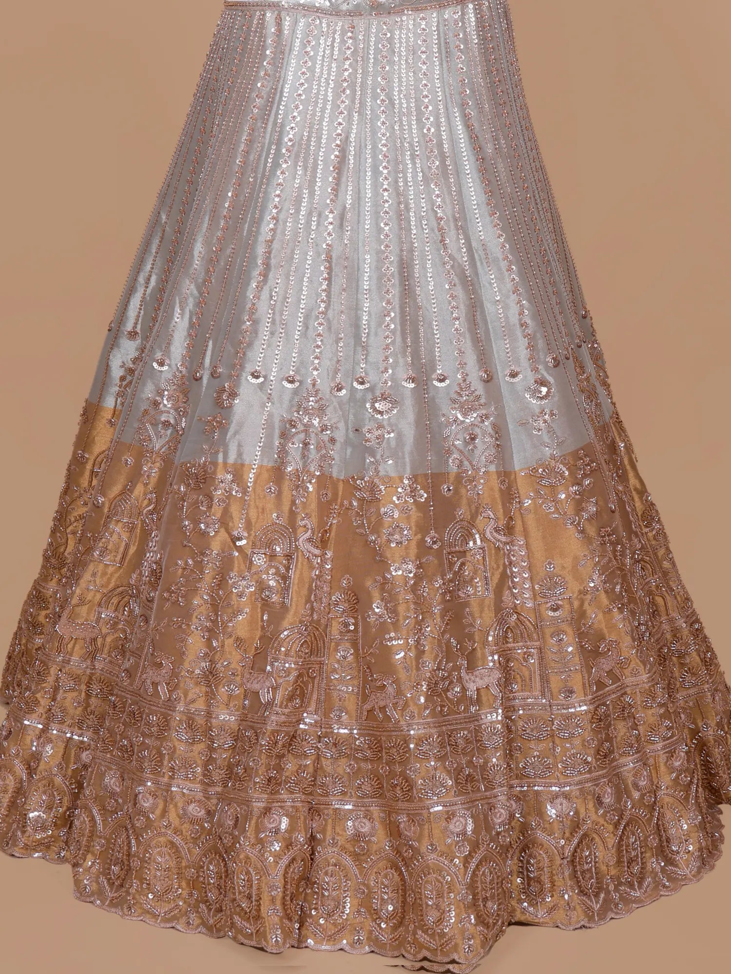 Luxe Contrast Dual Tone Silk Unstitched Lehenga With Threadwork