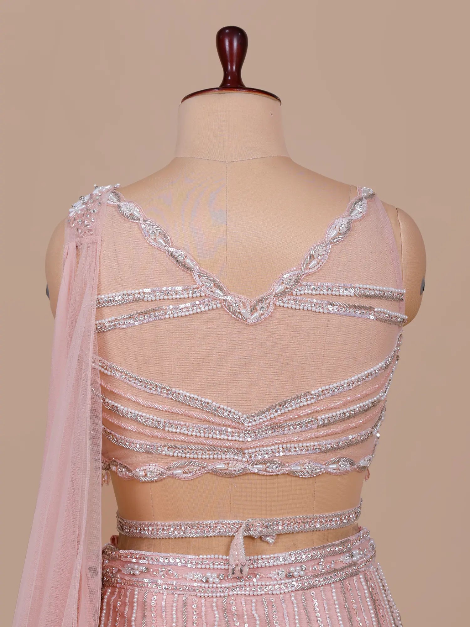 Luxury Dusty Rose Georgette Crystal Pearl Lehenga