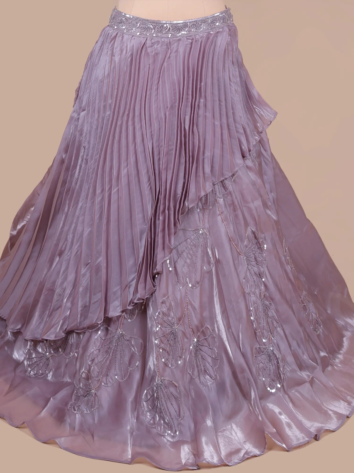Designer Antique Onion Pink Organza Lehenga With Pearl Work