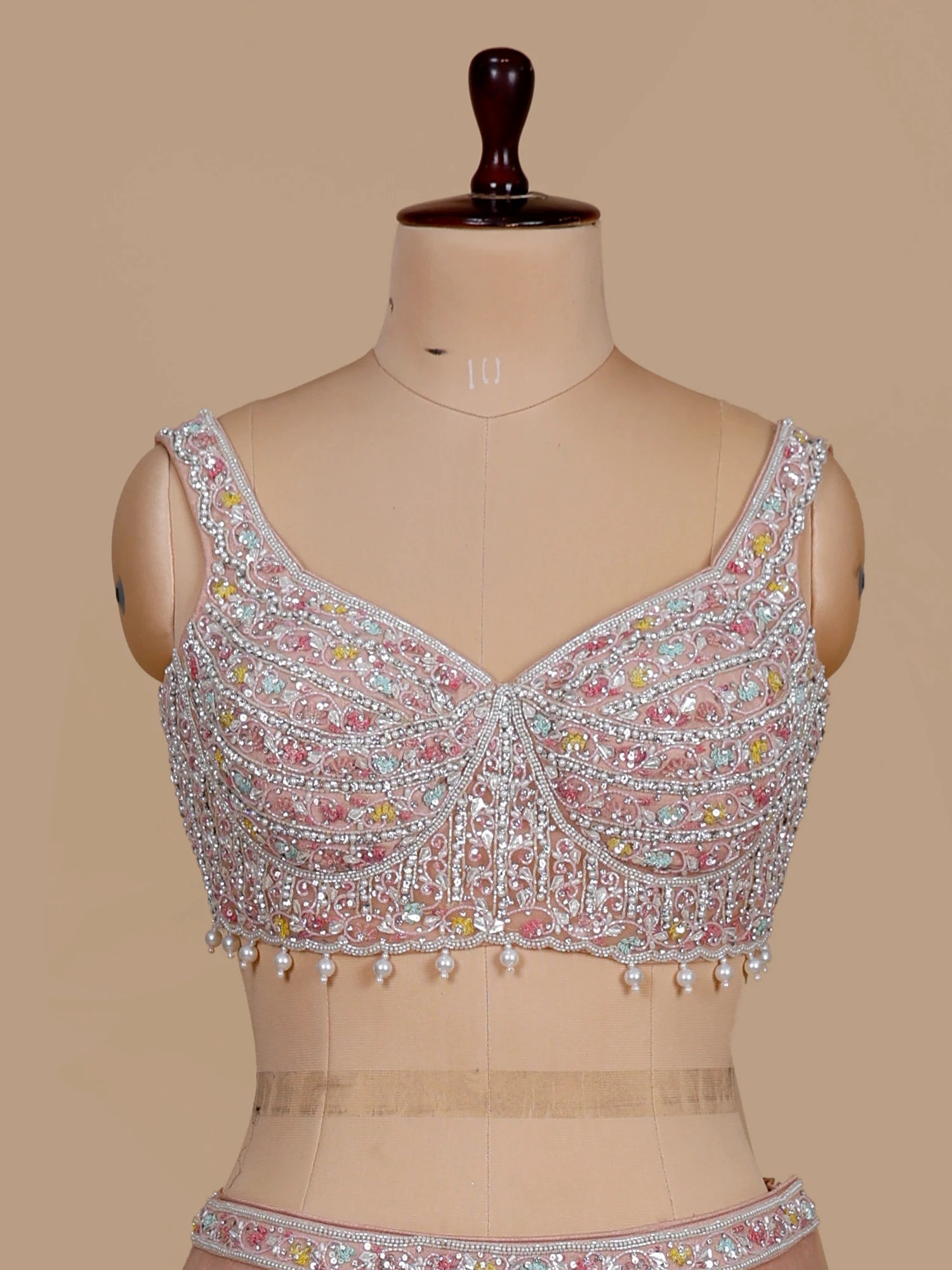 Blush Pink Net Lehenga choli with Pearl Sequins Work