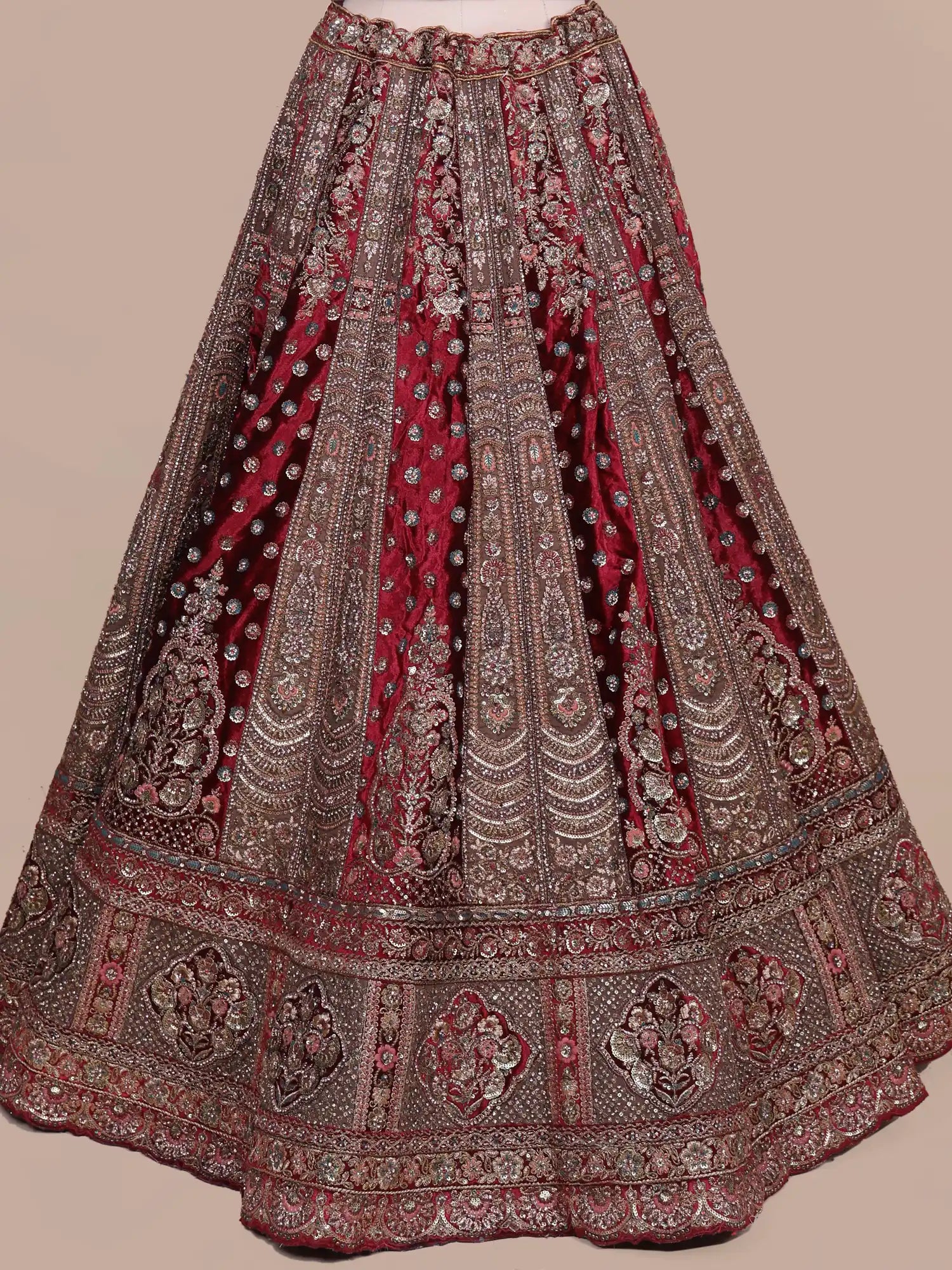 Maroon Unstitched Velvet Bridal Lehenga With Diamond Thread Craft
