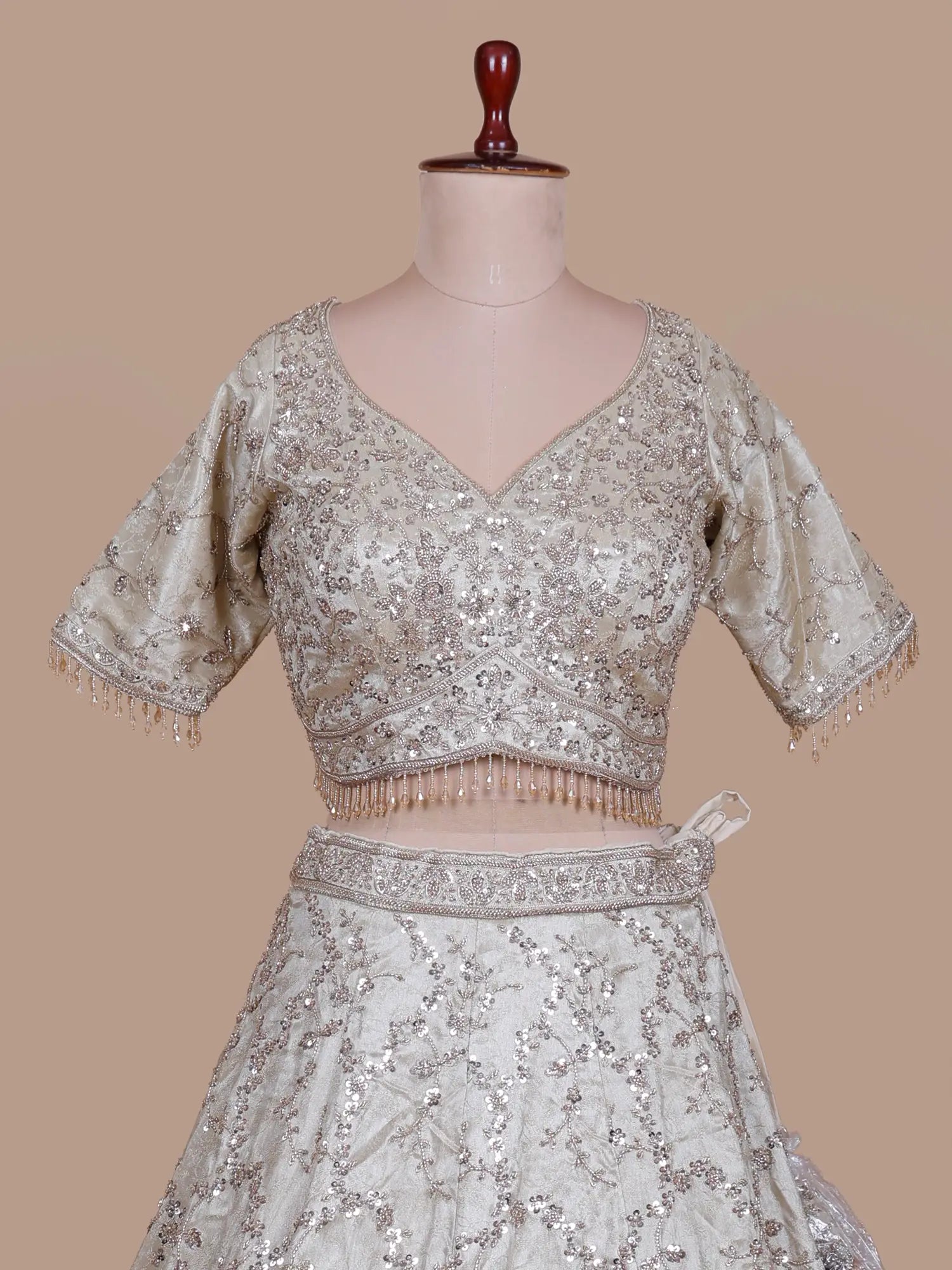 Champagne Designer Lehenga Choli In Organza With Beaded Sequin Glam