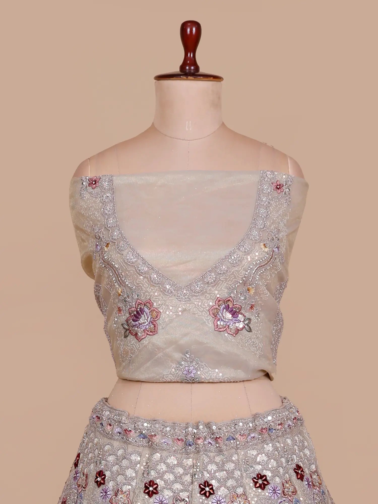 Shop Champagne Shimmer Unstitched Lehenga In Thread Cut Dana Art