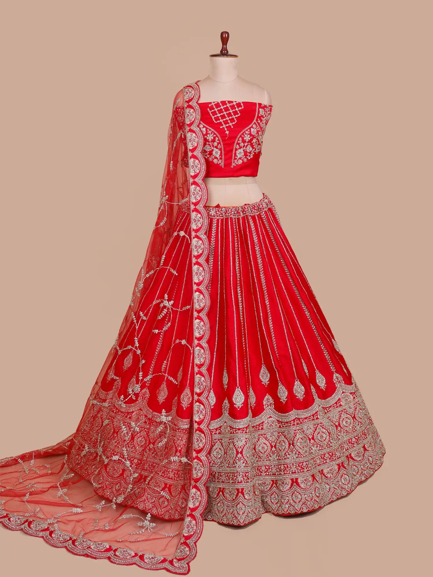 Red Heritage Silk Bridal Lehenga Choli Online With Fine Aari Dori Embroidery