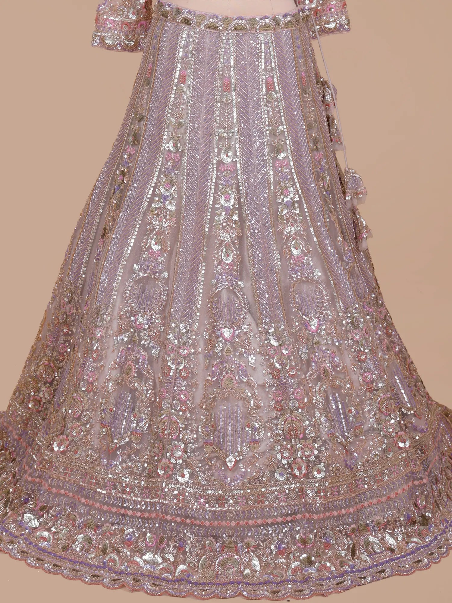 Get Dusty Orchid Net Lehenga Choli Online Showcasing Resham Moti Cut Dana Craft