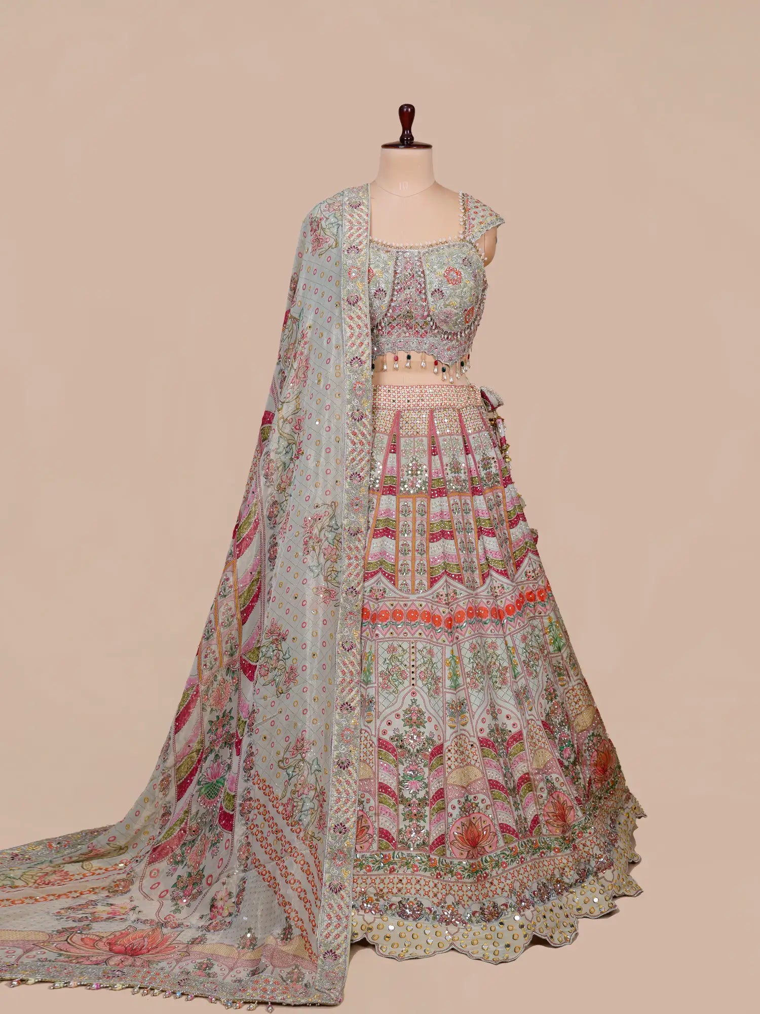 Trending Designer Multi Silk Lehenga Set Pearl Sequins Work