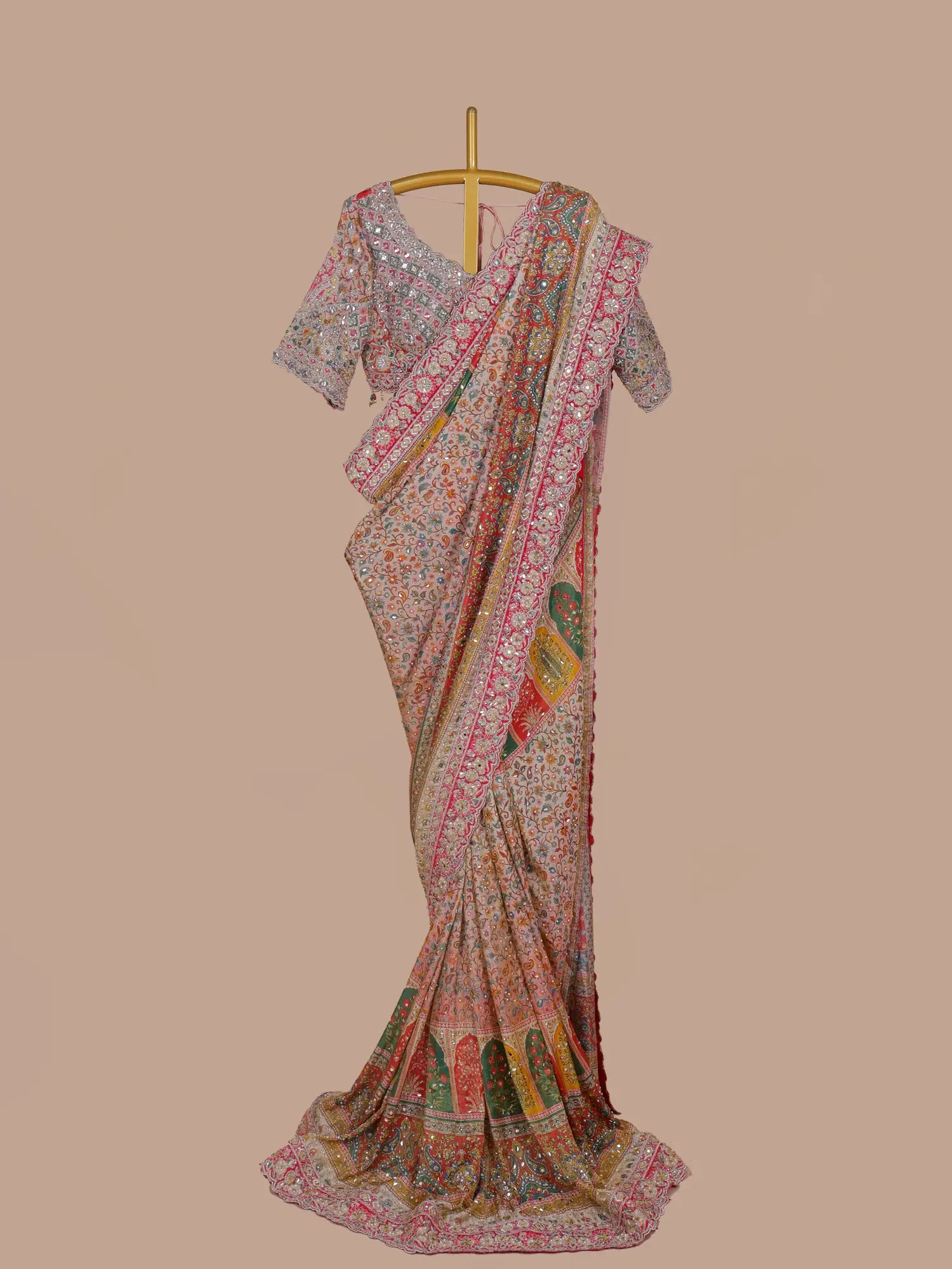 Discover Colourful Silk Saree Adorned In Mirror Aari Dori Work