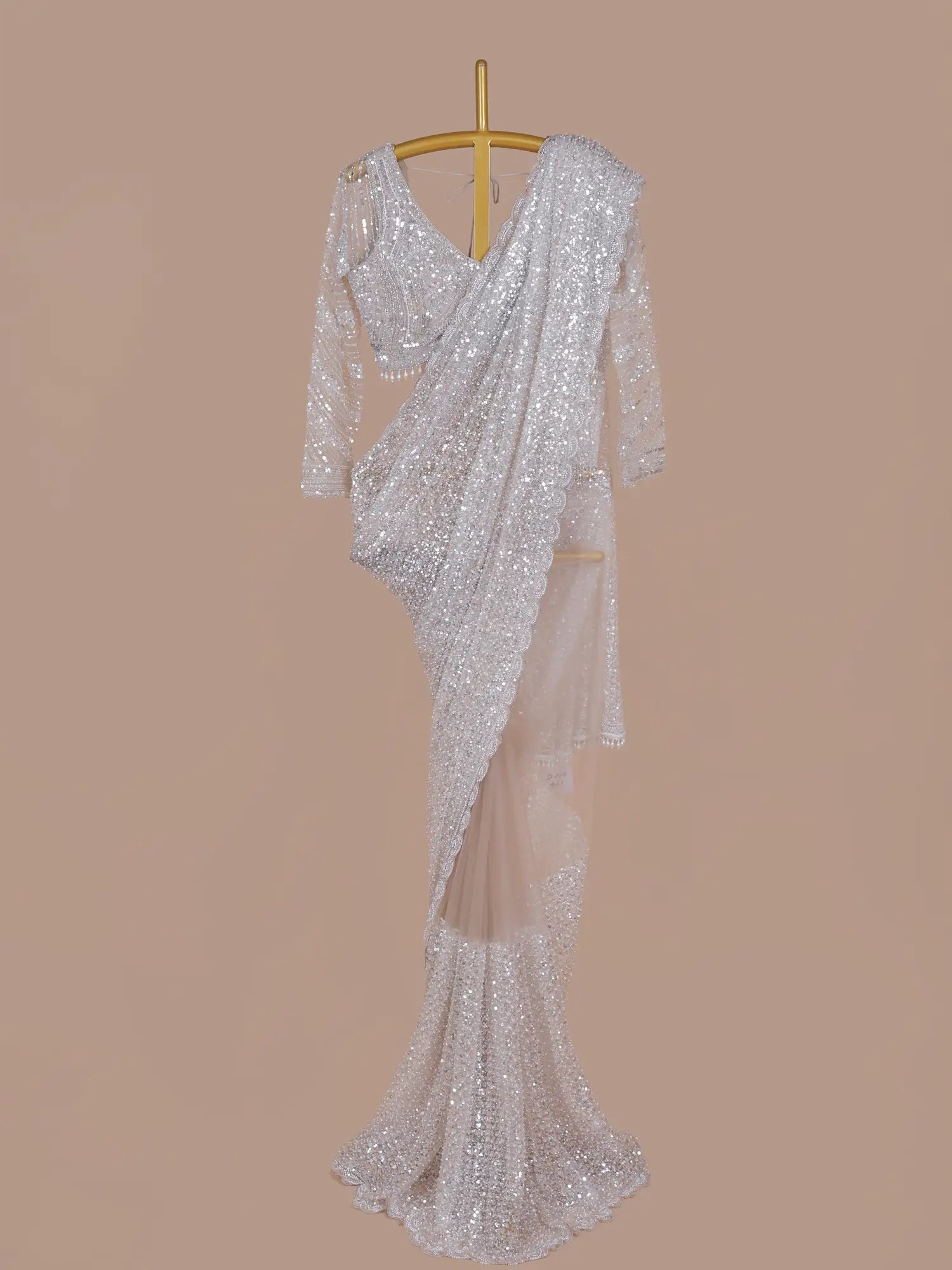 Buy Luminous Off White Net Saree Enhanced By Pearl Sequin Detailing