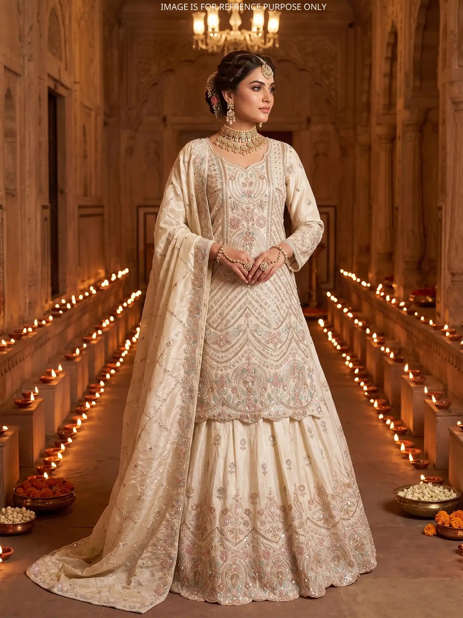Elegant Off White Organza Farshi Lehenga Choli For Traditional Celebrations