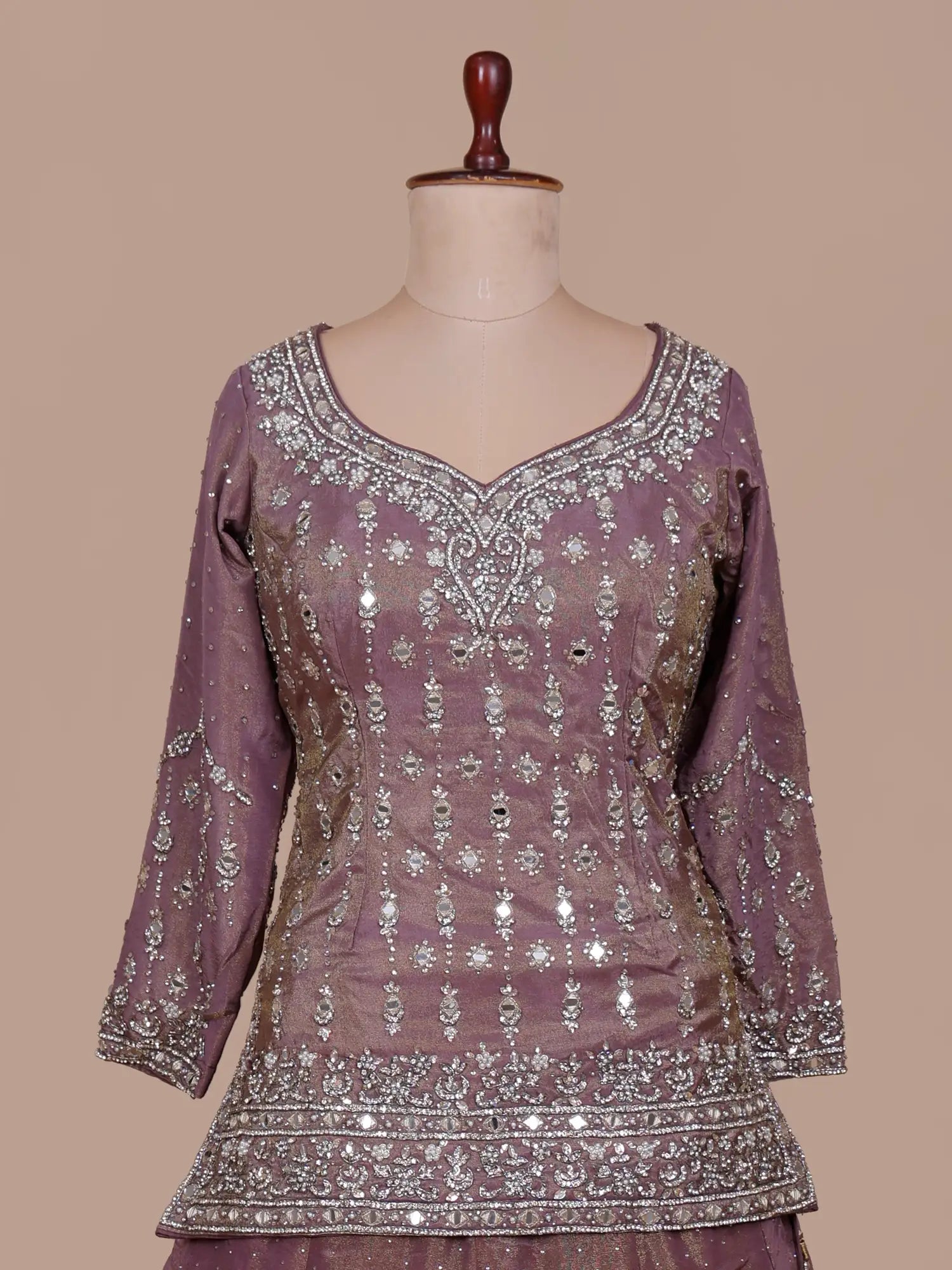Modern Onion Pink Peplum Lehenga With Exclusive Mirror Embroidery