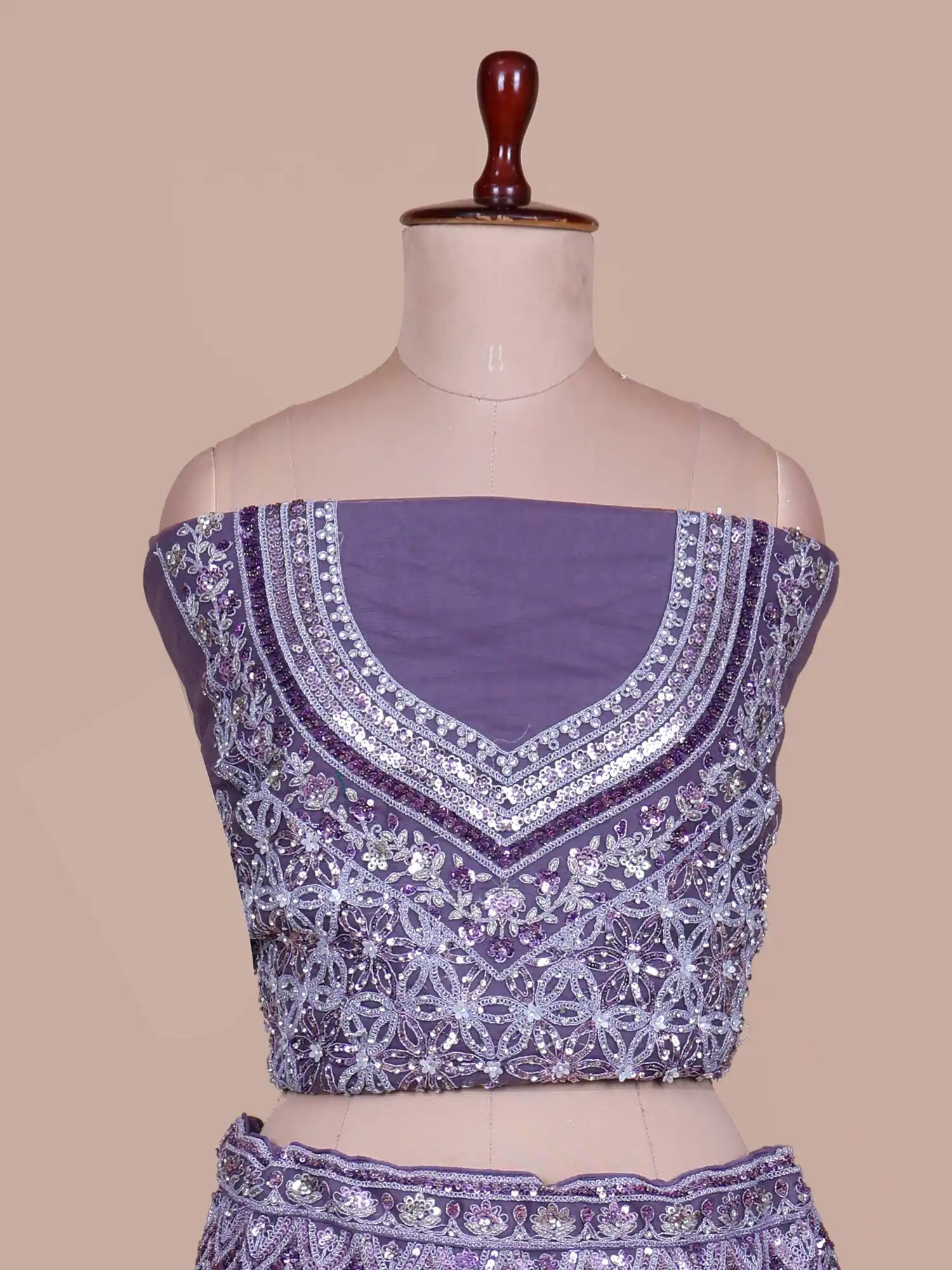 Shop Purple Silk Unstitched Lehenga With Diamond And Sequin Dori Work