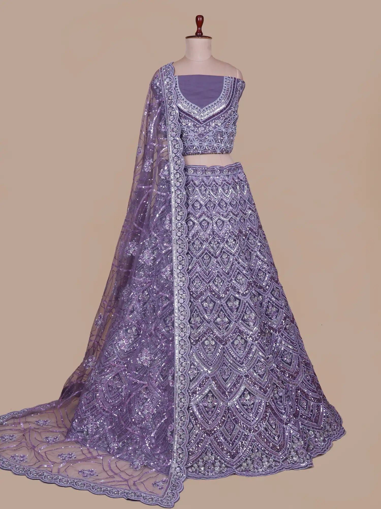Shop Purple Silk Unstitched Lehenga With Diamond And Sequin Dori Work