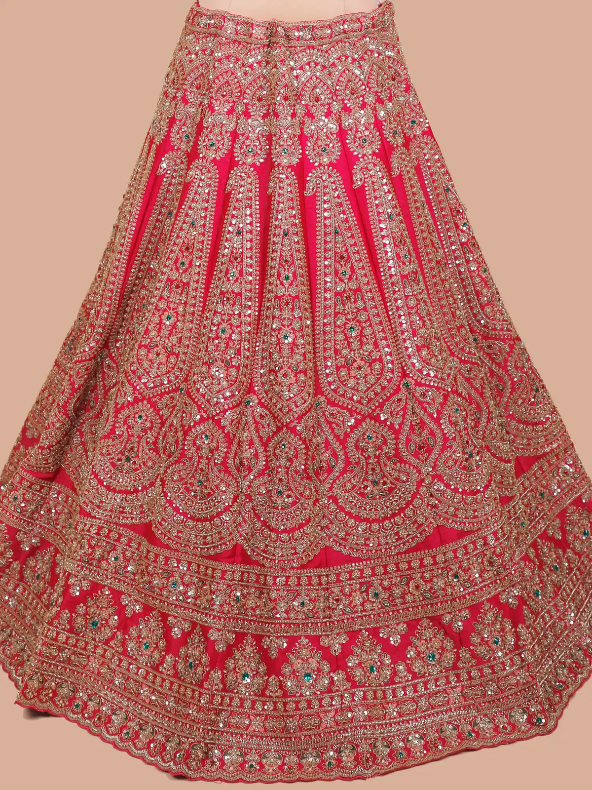 Luxurious Rani Wedding Silk Lehenga with Scalloped Stone Borders
