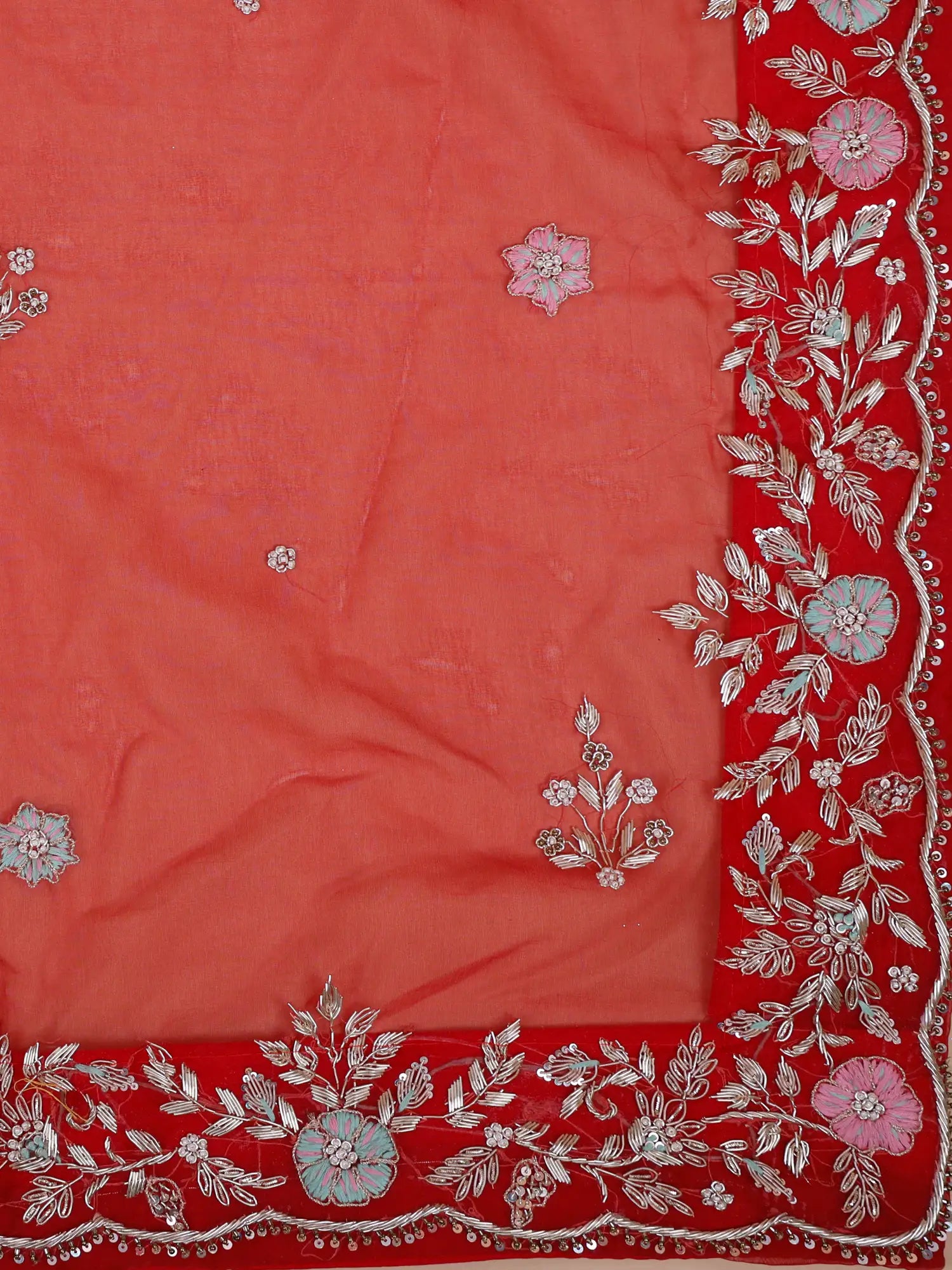 Luxury celebrity inspired Red Silk Bridal Lehenga With Zardosi Diamond Work