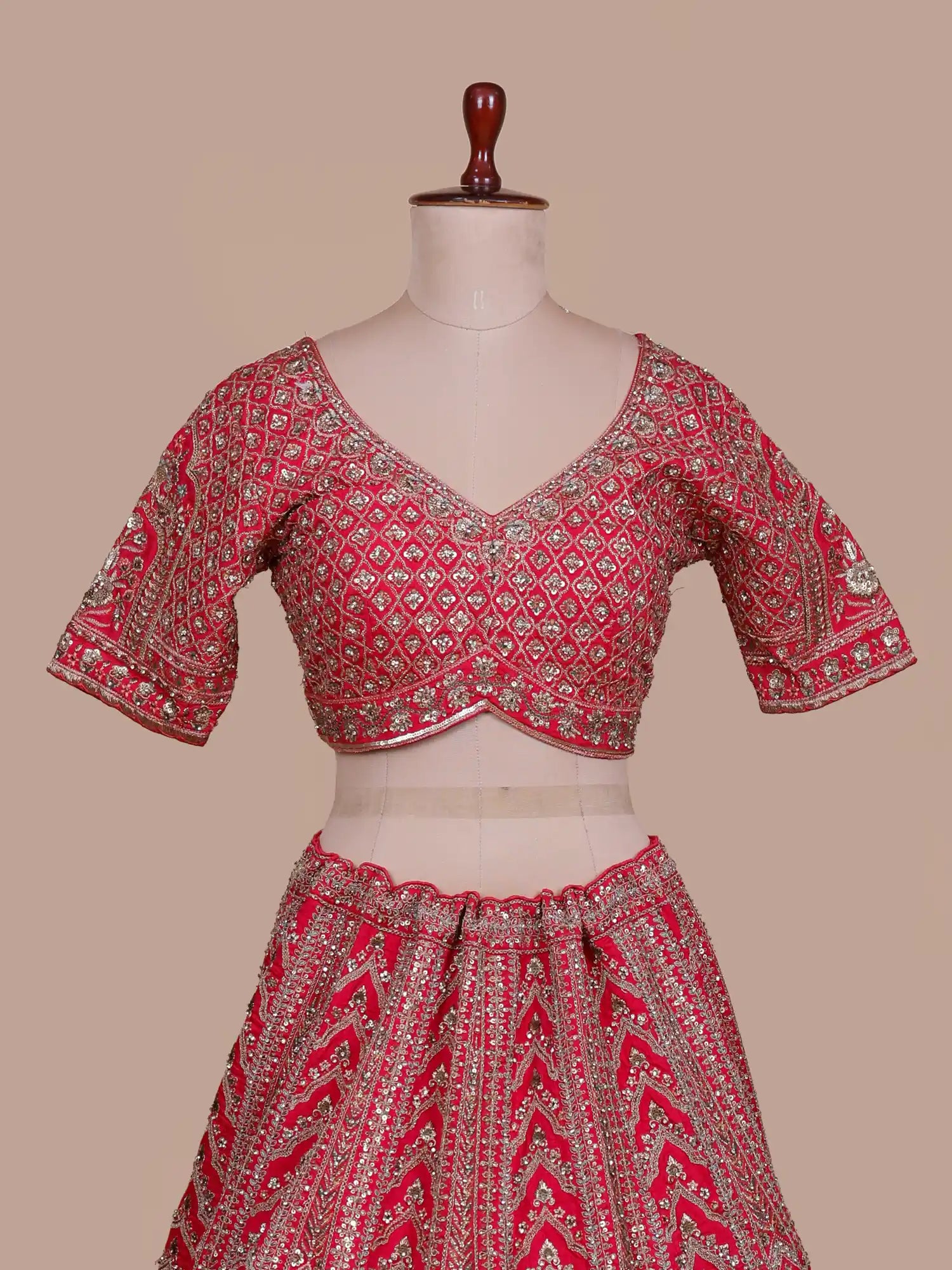 Red Silk Wedding Couture Lehenga With Heirloom-Inspired Embroidery