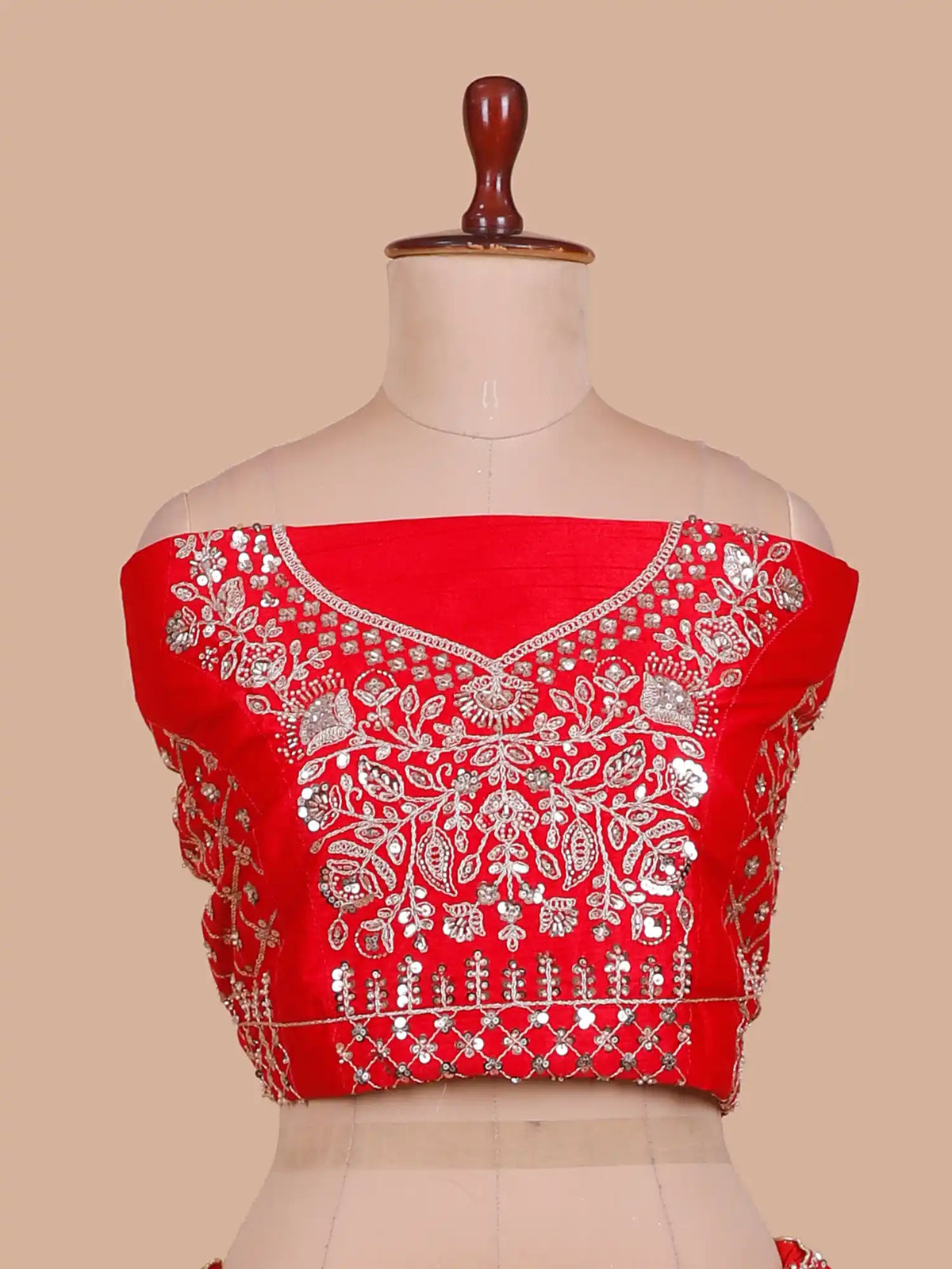 Majestic Red Wedding Lehenga with Silver Thread and Sequin Work