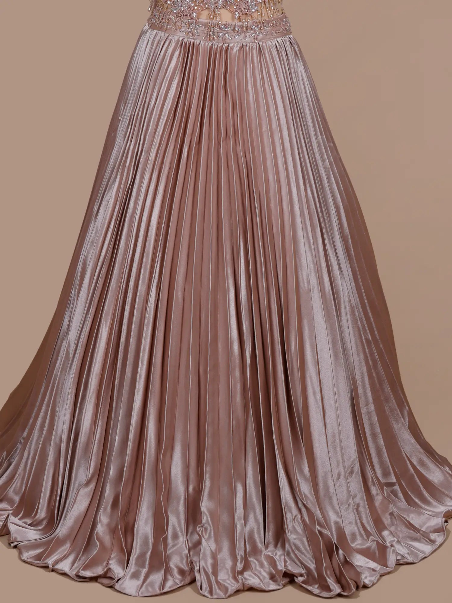 Buy New Designer Rose Gold Satin Lehenga With Diamond Work