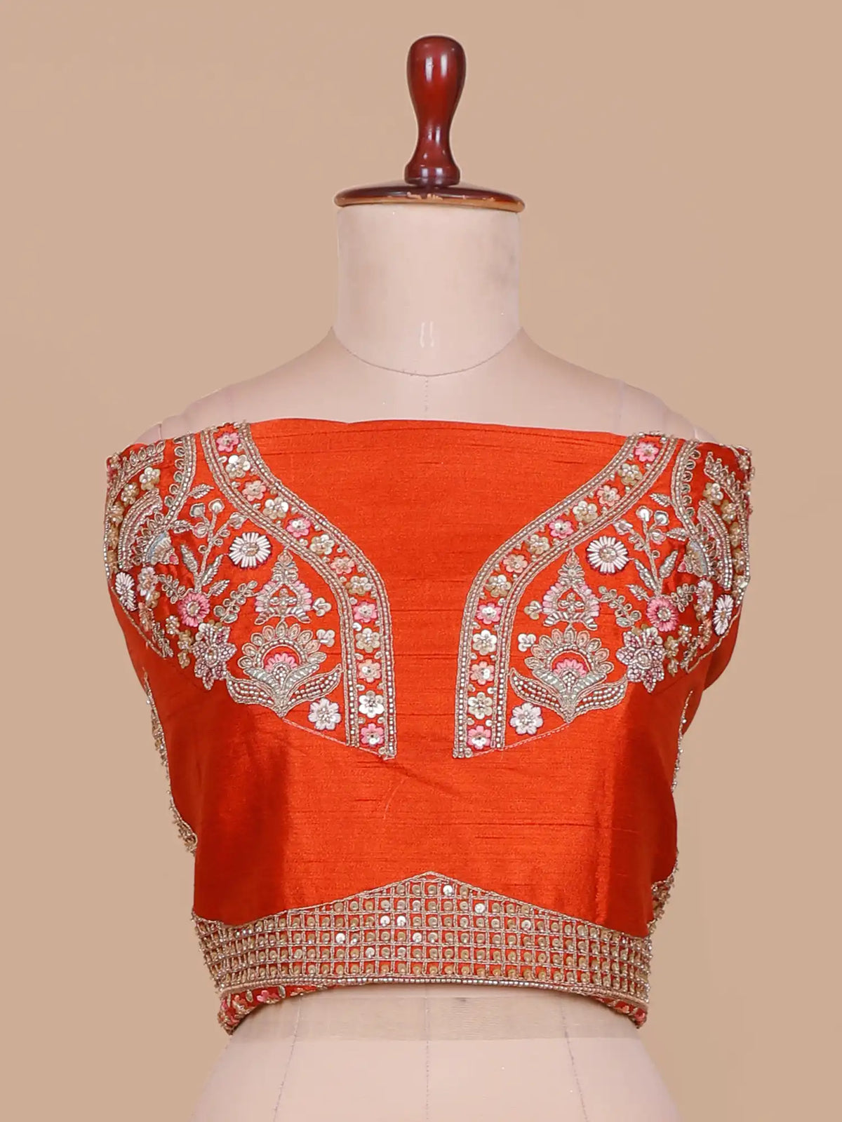 Handcrafted Rust Orange Bridal Lehenga with Wedding Couple Embroidery
