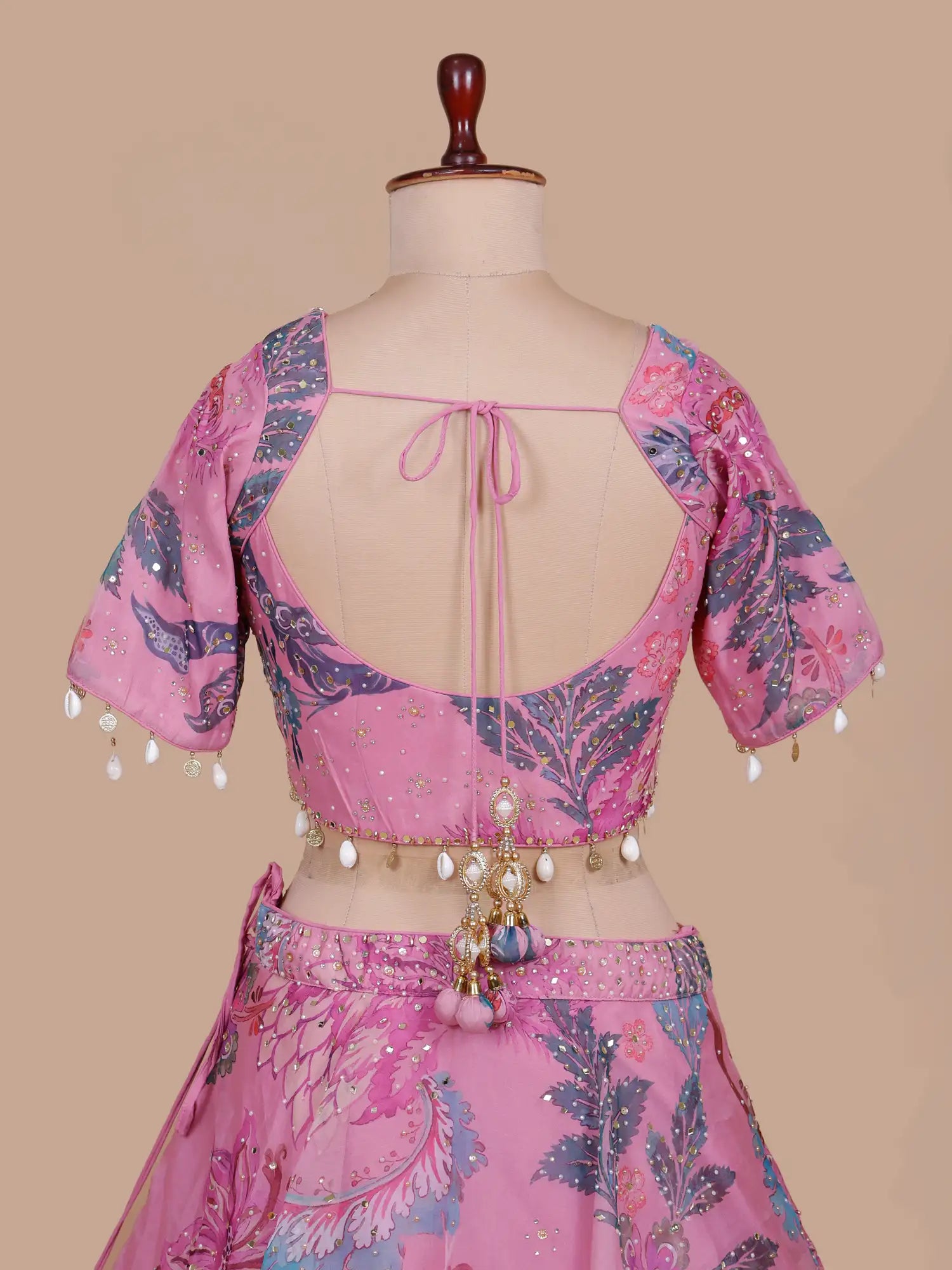 Buy Pink Silk Designer Lehenga Showcasing Floral Print And Pearl Work